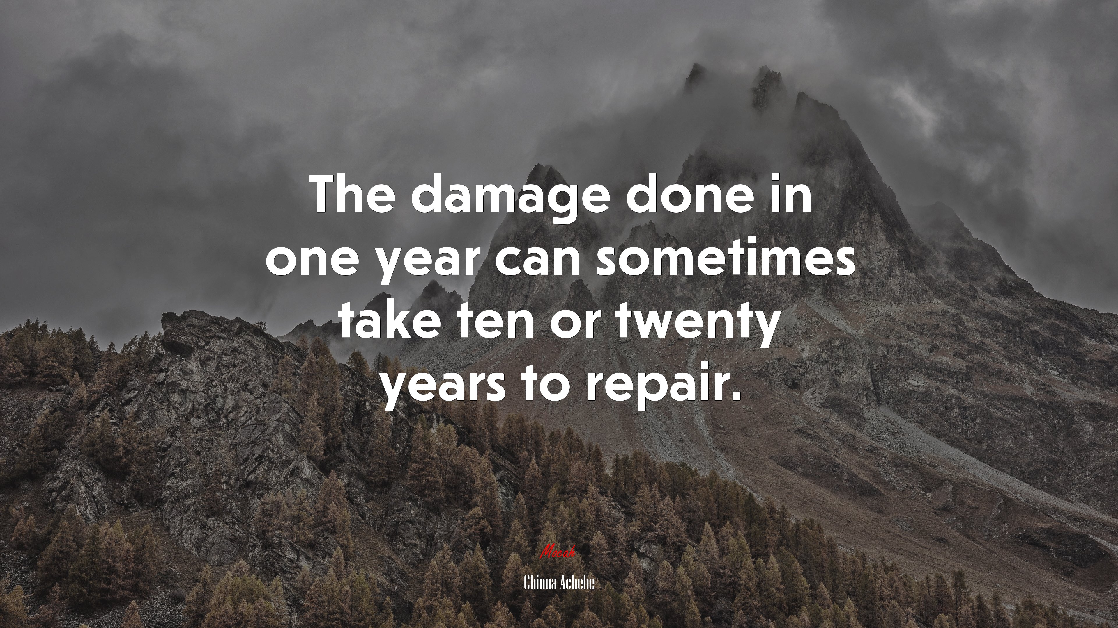 The damage done in one year can sometimes take ten or twenty years to repair. | Chinua Achebe quote HD Wallpaper