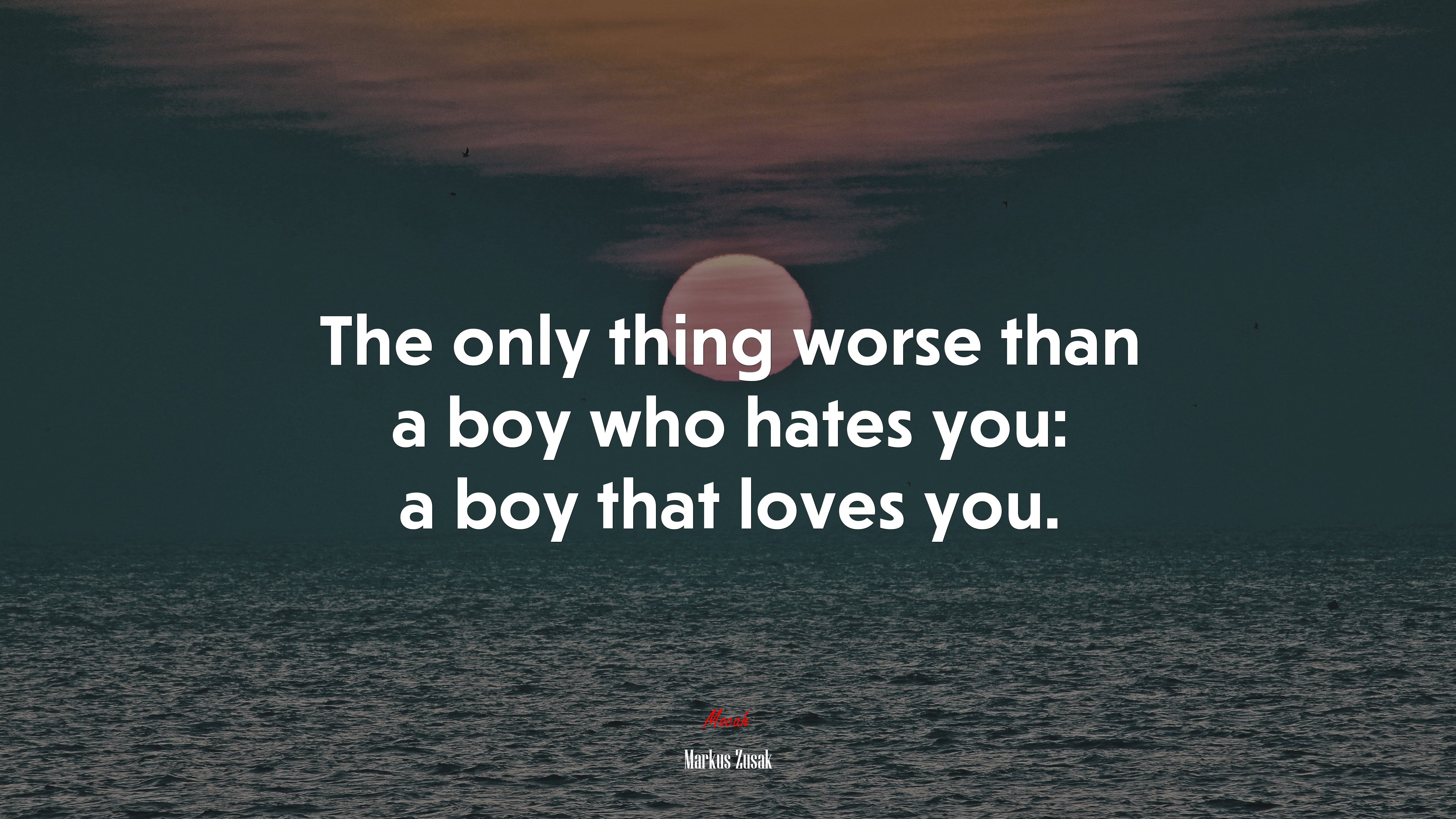 The only thing worse than a boy who hates you: a boy that loves you. | Markus Zusak quote HD Wallpaper