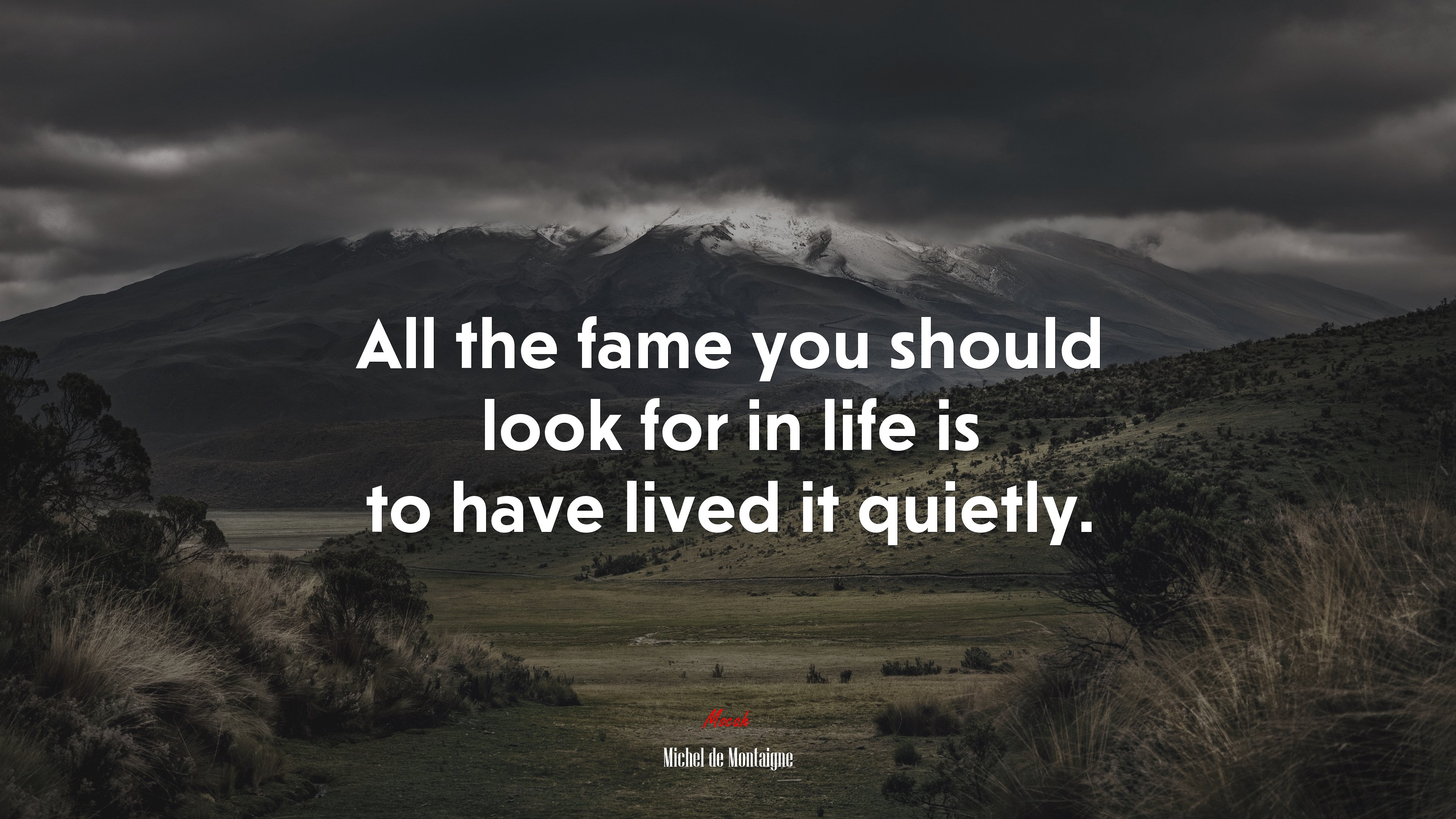 All the fame you should look for in life is to have lived it quietly. | Michel de Montaigne quote HD Wallpaper