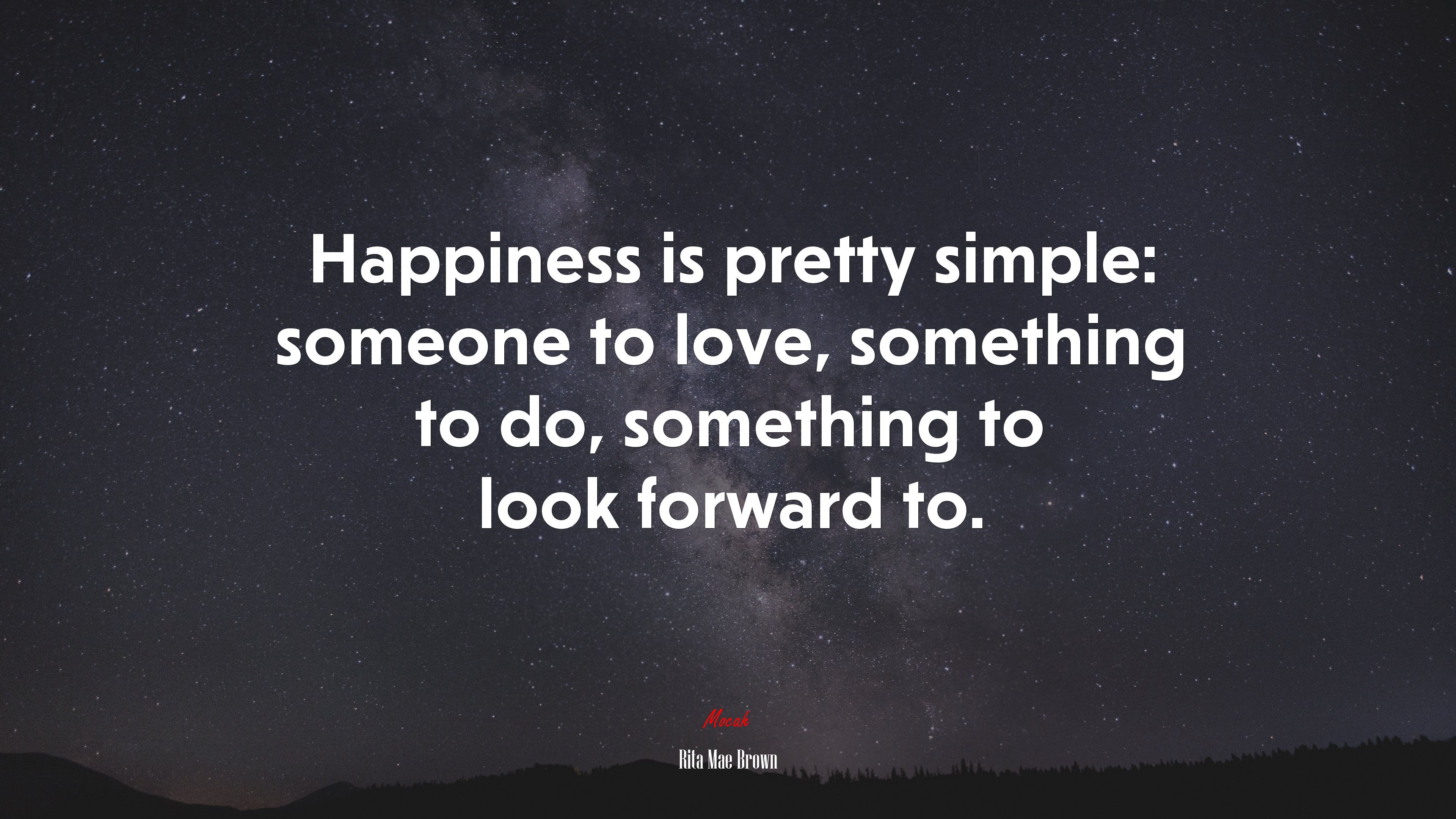 Happiness is pretty simple: someone to love, something to do, something to look forward to. | Rita Mae Brown quote HD Wallpaper