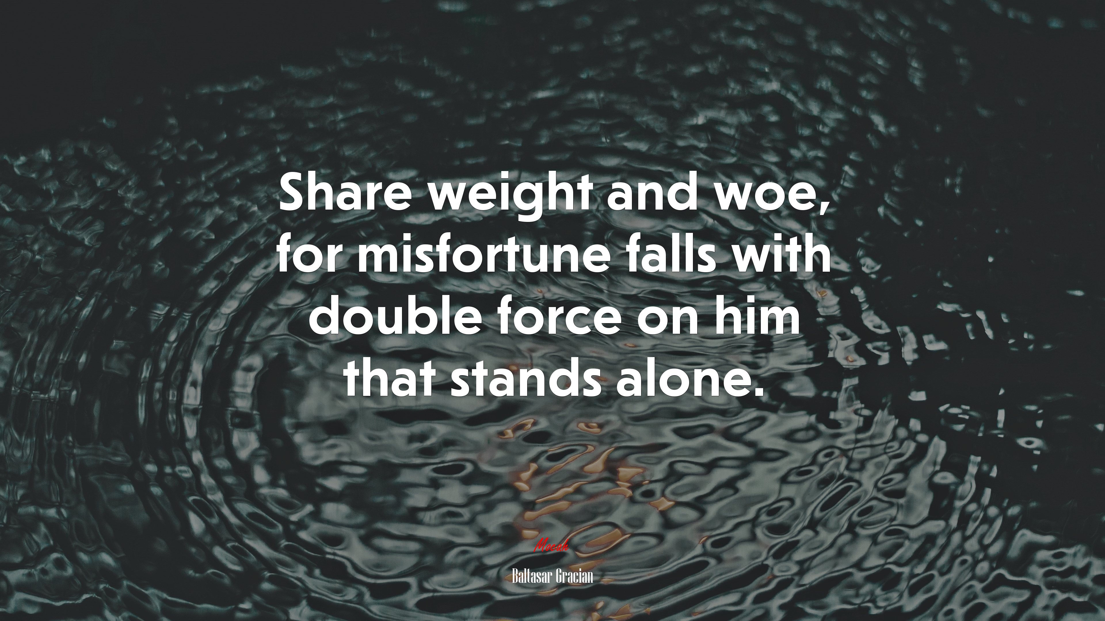 Share weight and woe, for misfortune falls with double force on him that stands alone. | Baltasar Gracián quote HD Wallpaper