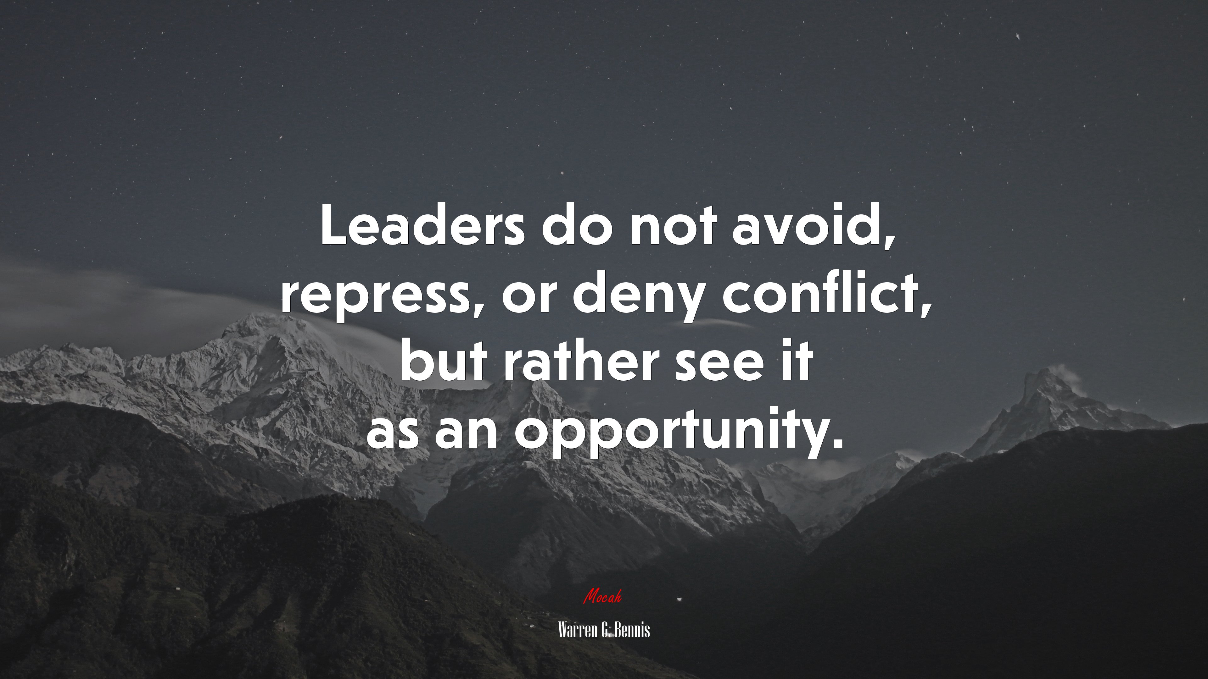 Leaders do not avoid, repress, or deny conflict, but rather see it as an opportunity. | Warren G. Bennis quote HD Wallpaper