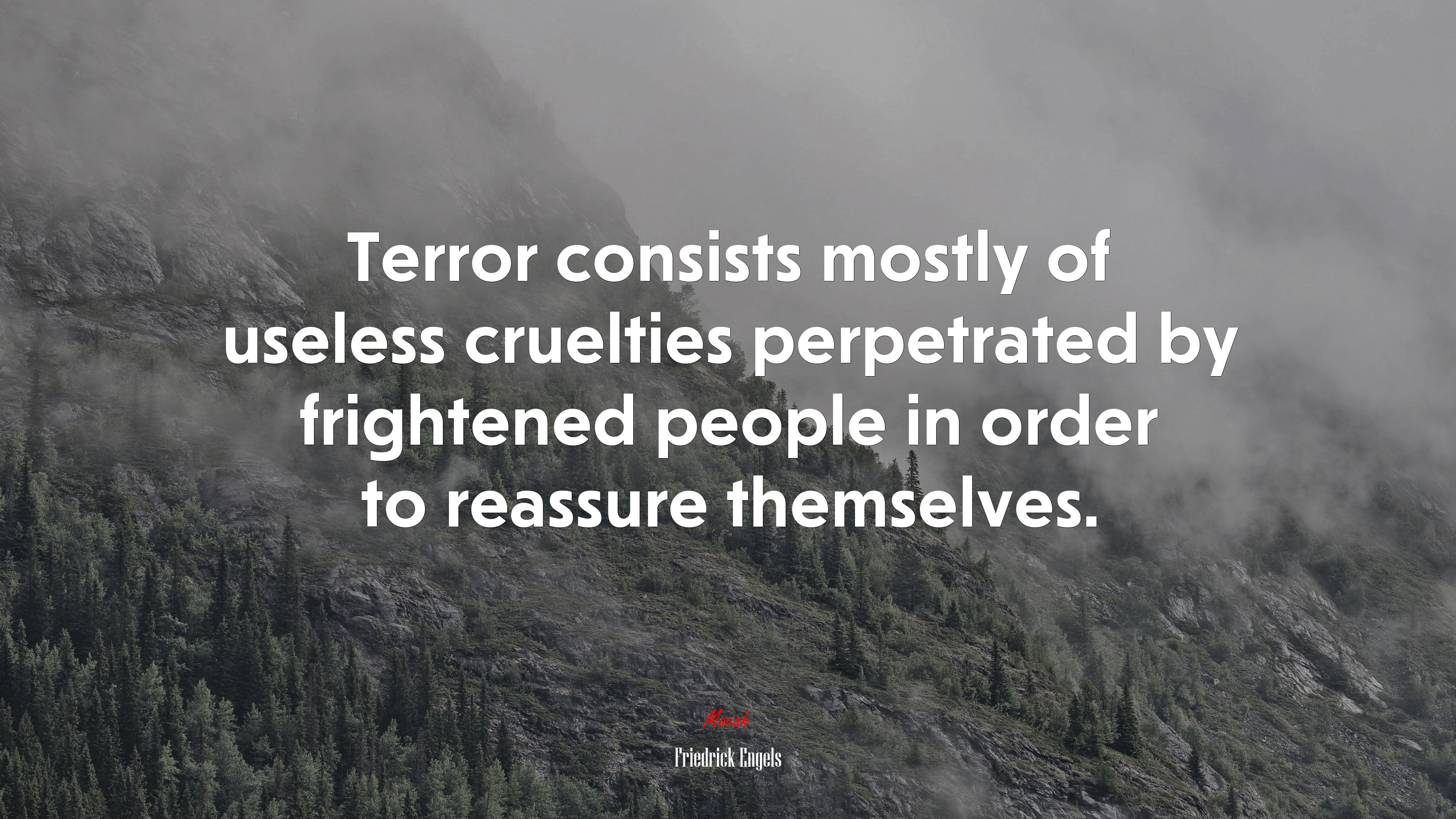 Terror consists mostly of useless cruelties perpetrated by frightened people in order to reassure themselves. | Friedrick Engels quote HD Wallpaper