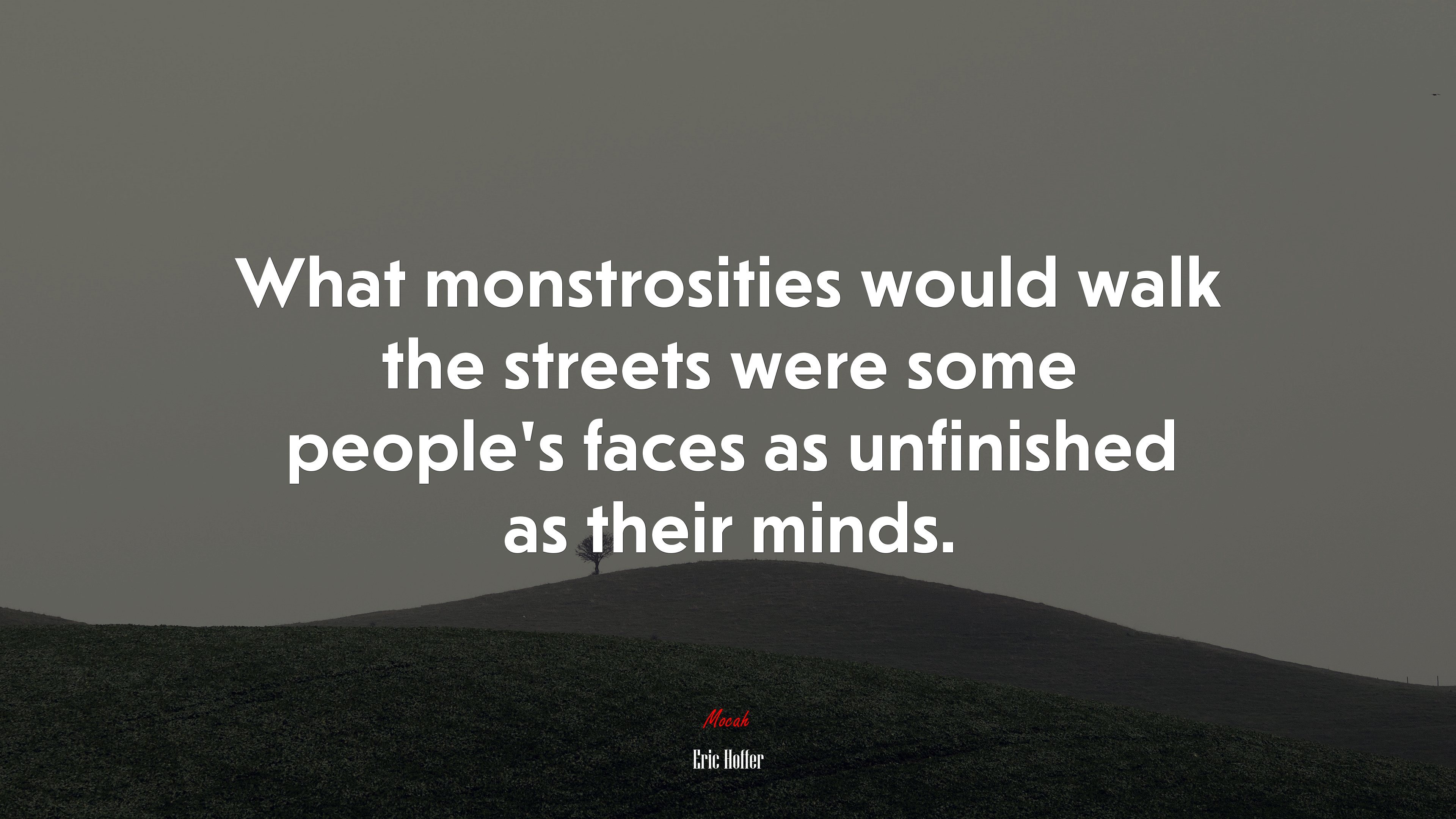 What monstrosities would walk the streets were some people’s faces as unfinished as their minds. | Eric Hoffer quote HD Wallpaper