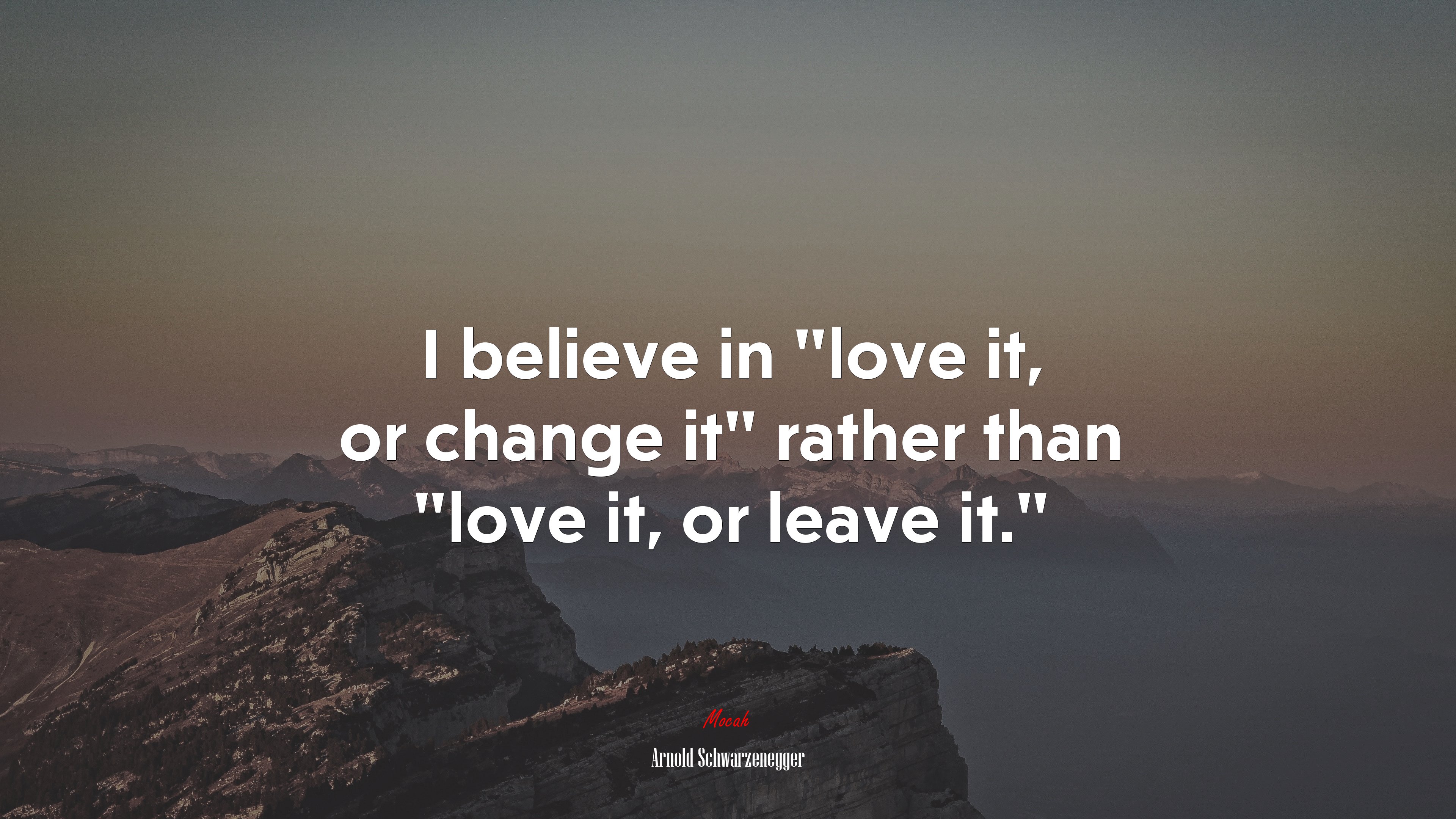 I believe in “love it, or change it” rather than “love it, or leave it.” | Arnold Schwarzenegger quote HD Wallpaper