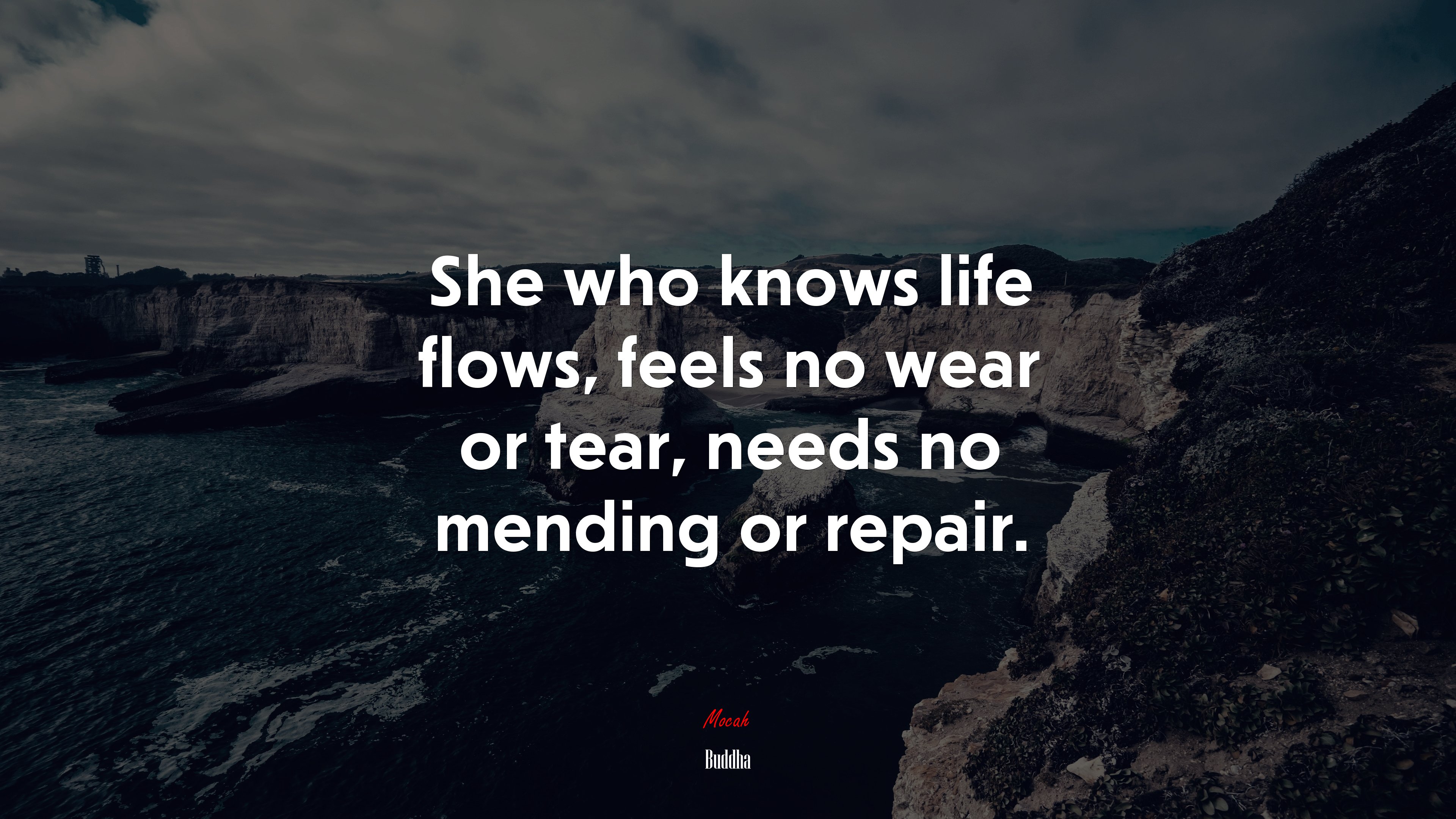 She who knows life flows, feels no wear or tear, needs no mending or repair. | Buddha quote HD Wallpaper