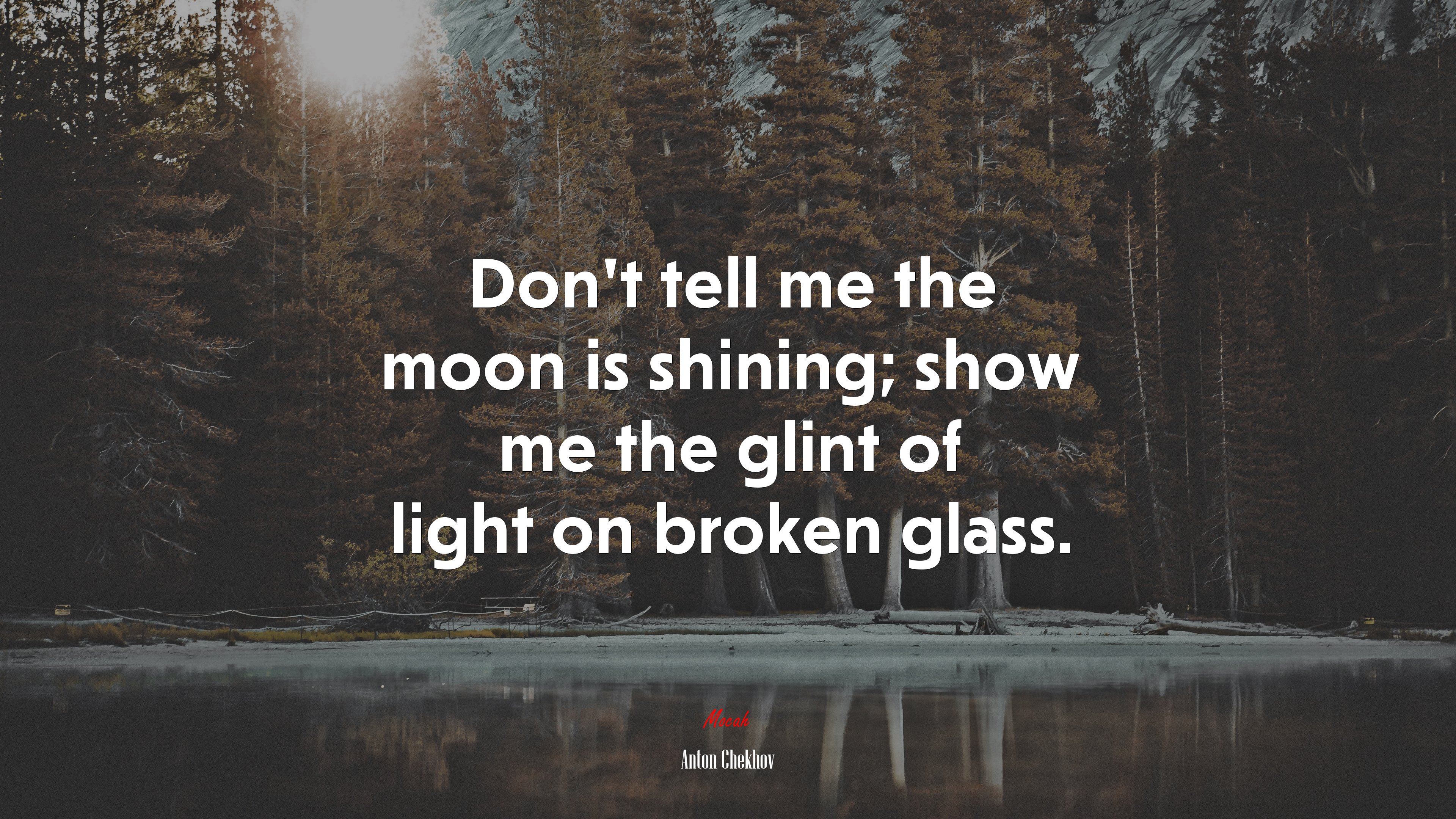 Don’t tell me the moon is shining; show me the glint of light on broken glass. | Anton Chekhov quote HD Wallpaper
