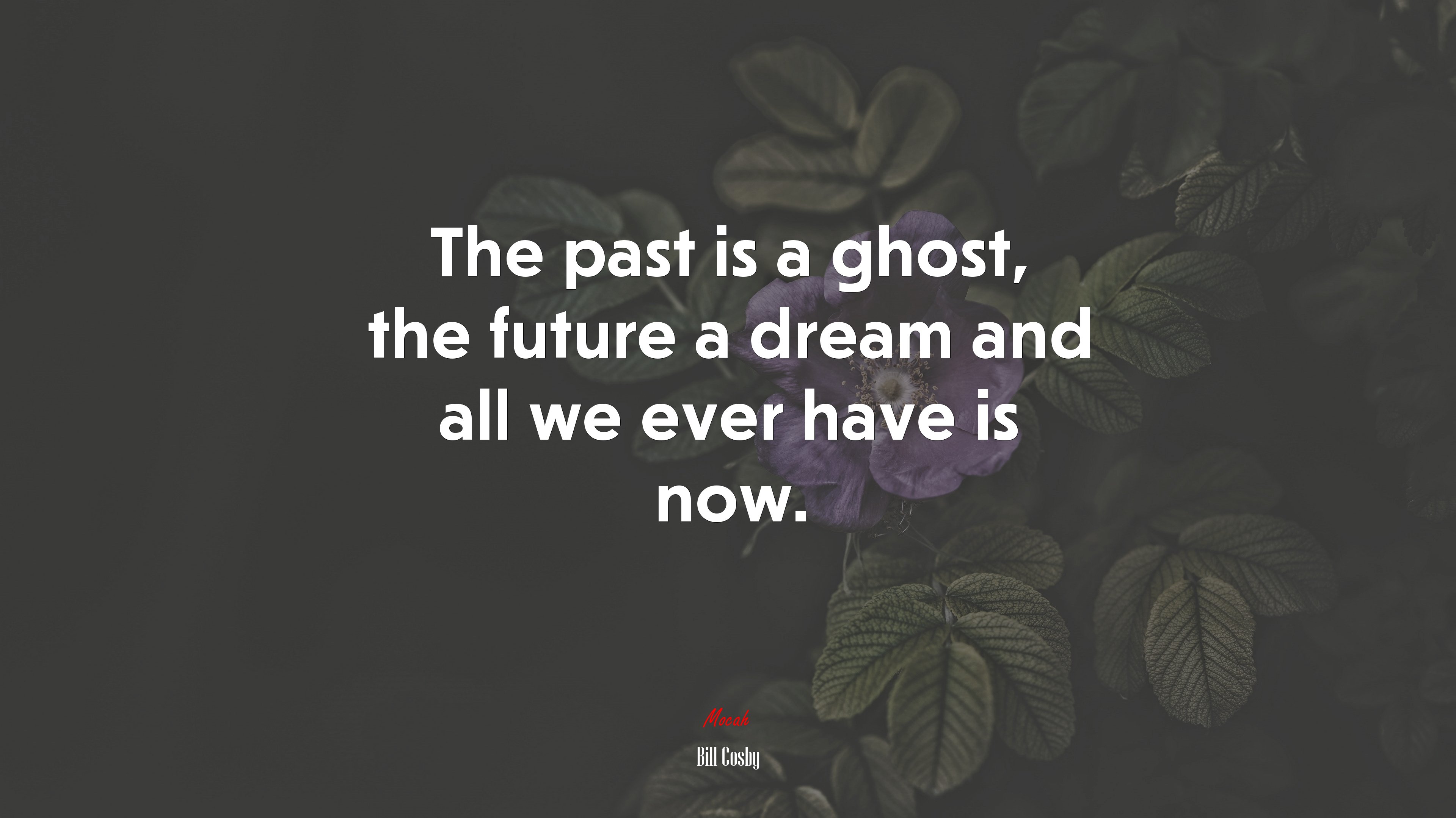 The past is a ghost, the future a dream and all we ever have is now. | Bill Cosby quote HD Wallpaper