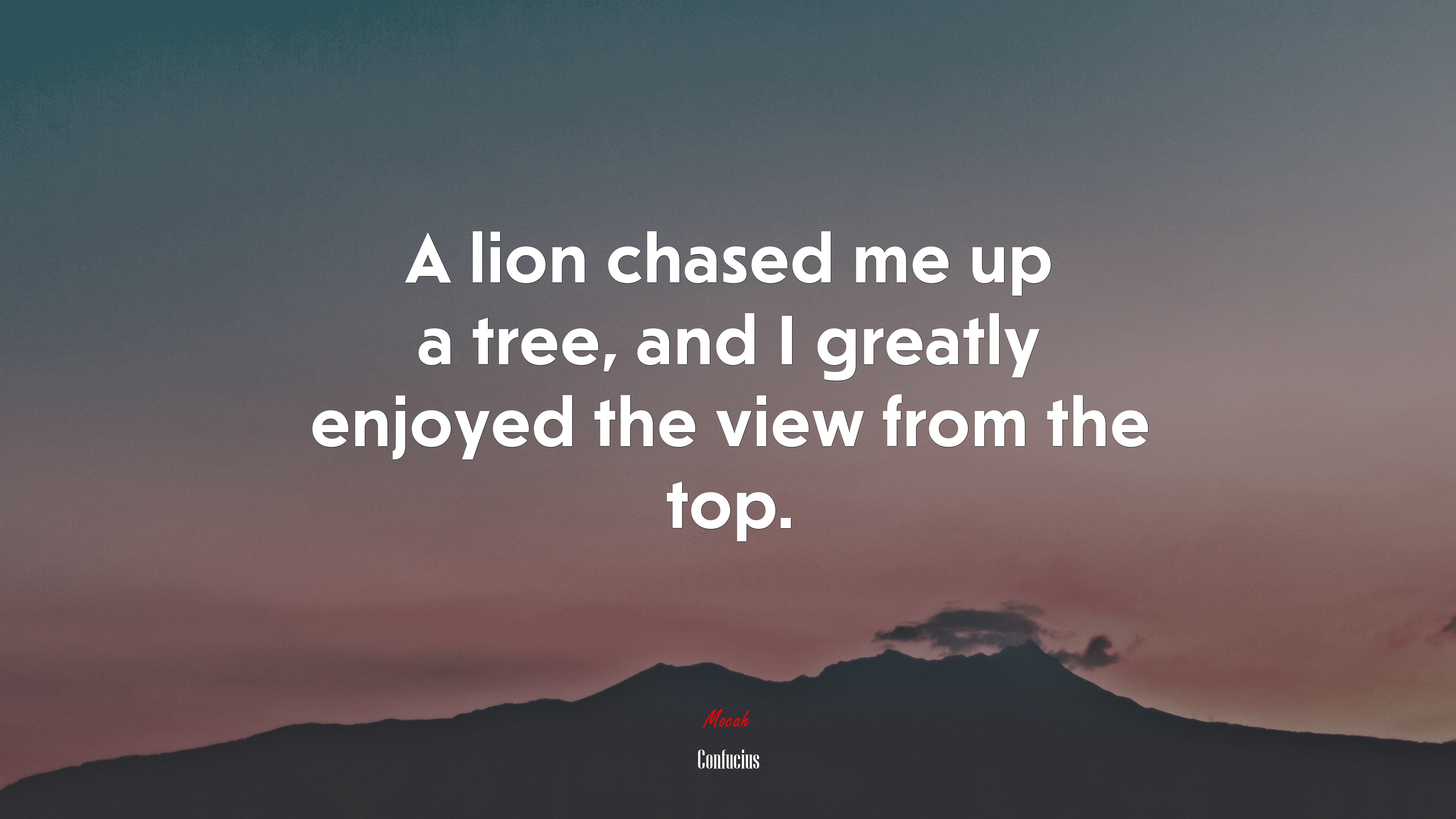 A lion chased me up a tree, and I greatly enjoyed the view from the top. | Confucius quote HD Wallpaper