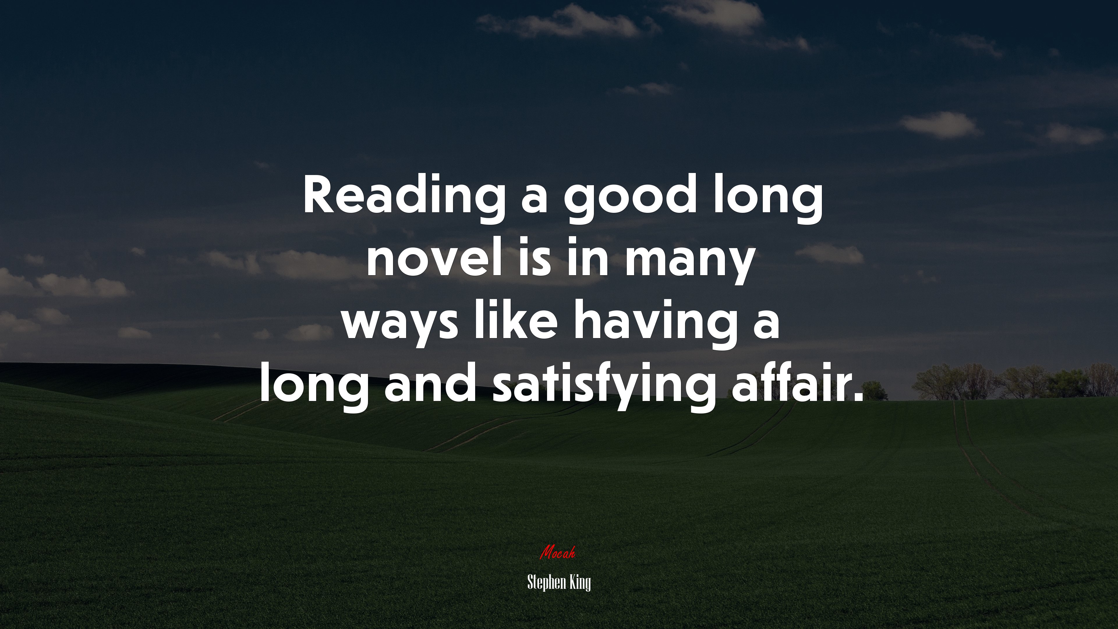 Reading a good long novel is in many ways like having a long and satisfying affair. | Stephen King quote HD Wallpaper