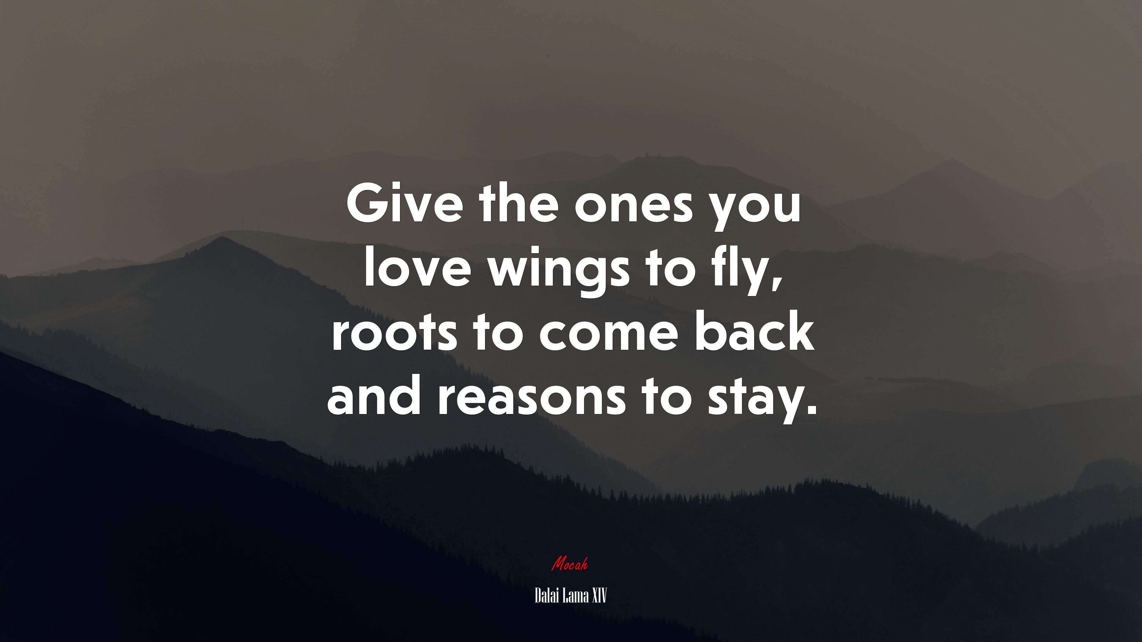 Give the ones you love wings to fly, roots to come back and reasons to stay. | Dalai Lama XIV quote HD Wallpaper