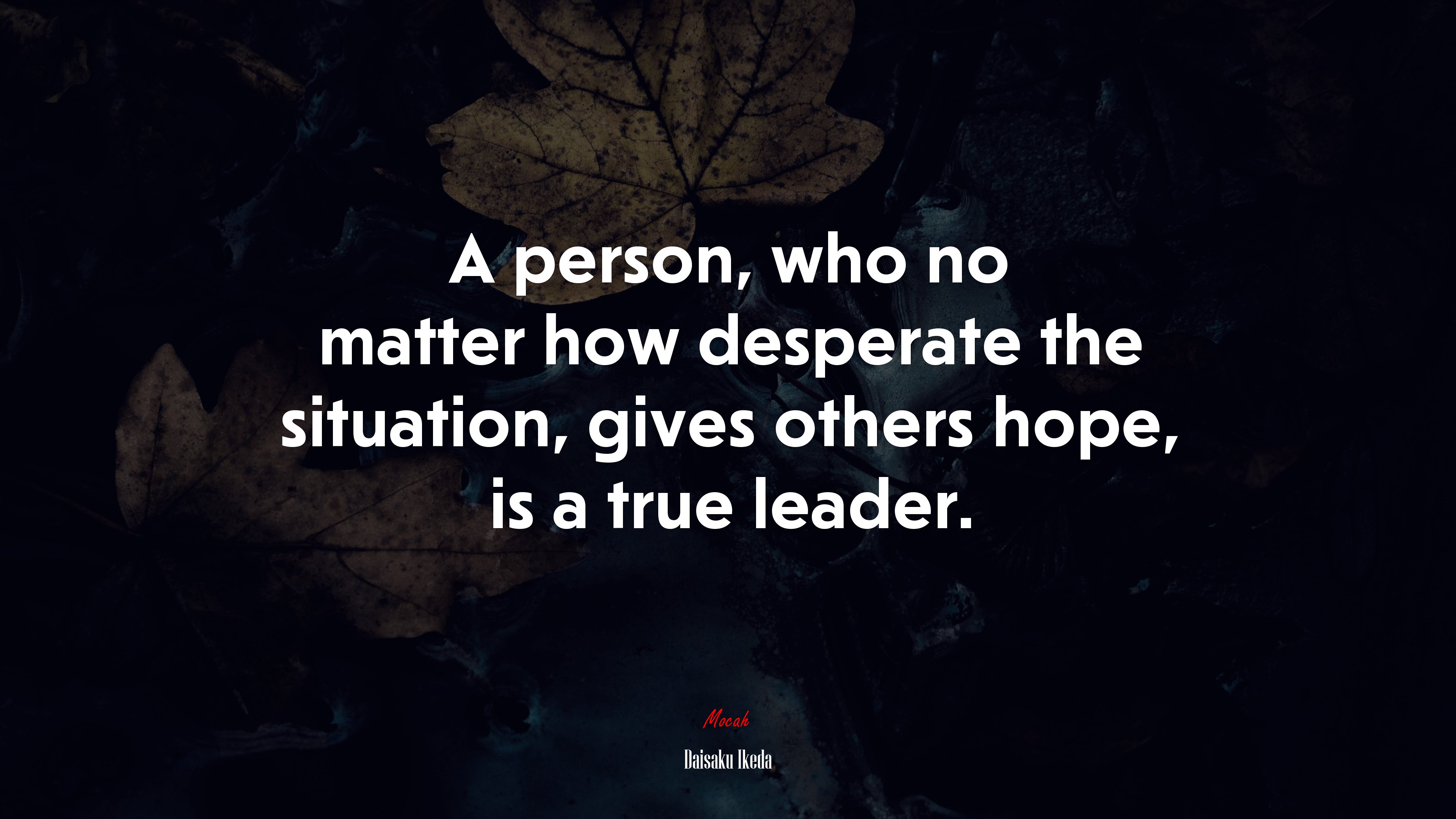 A person, who no matter how desperate the situation, gives others hope, is a true leader. | Daisaku Ikeda quote HD Wallpaper