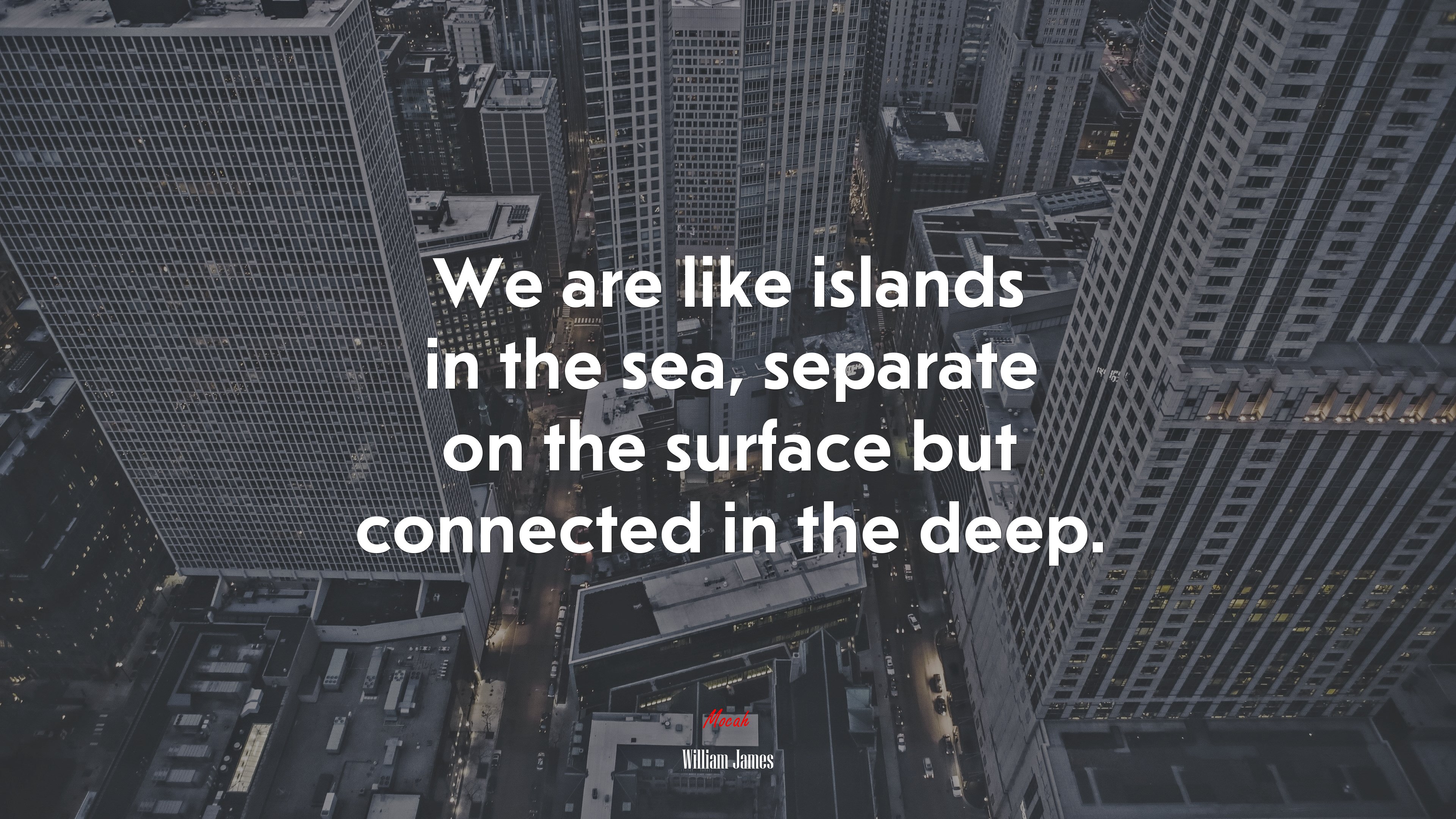 We are like islands in the sea, separate on the surface but connected in the deep. | William James quote HD Wallpaper