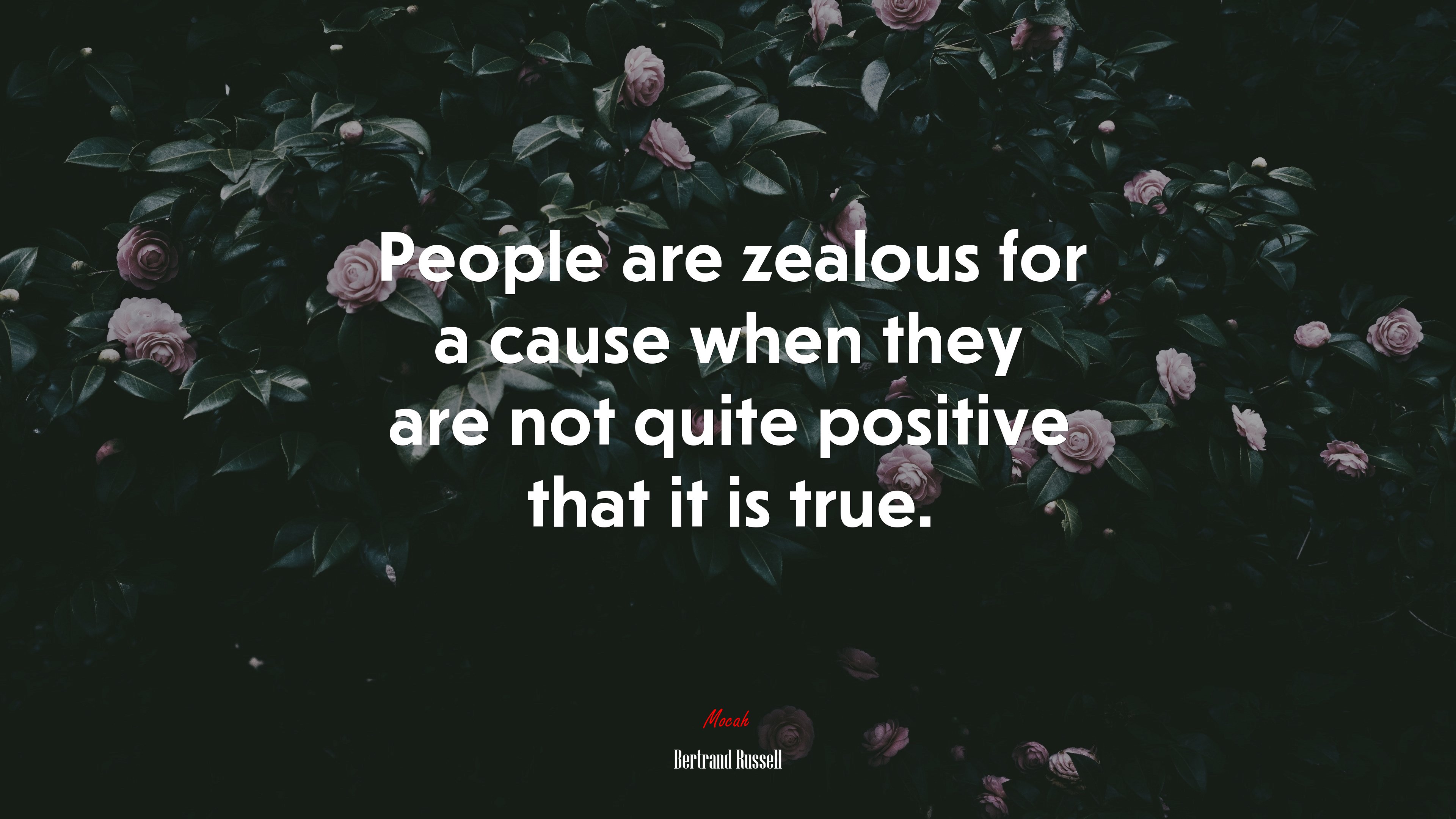 People are zealous for a cause when they are not quite positive that it is true. | Bertrand Russell quote HD Wallpaper