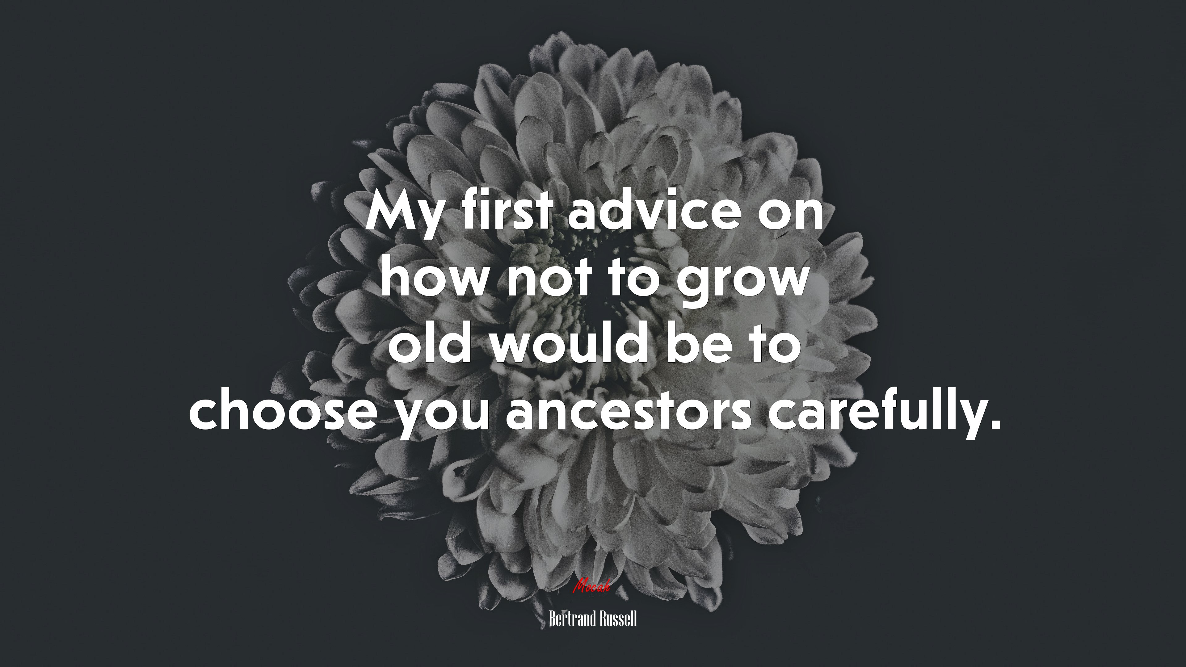 My first advice on how not to grow old would be to choose you ancestors carefully. | Bertrand Russell quote HD Wallpaper