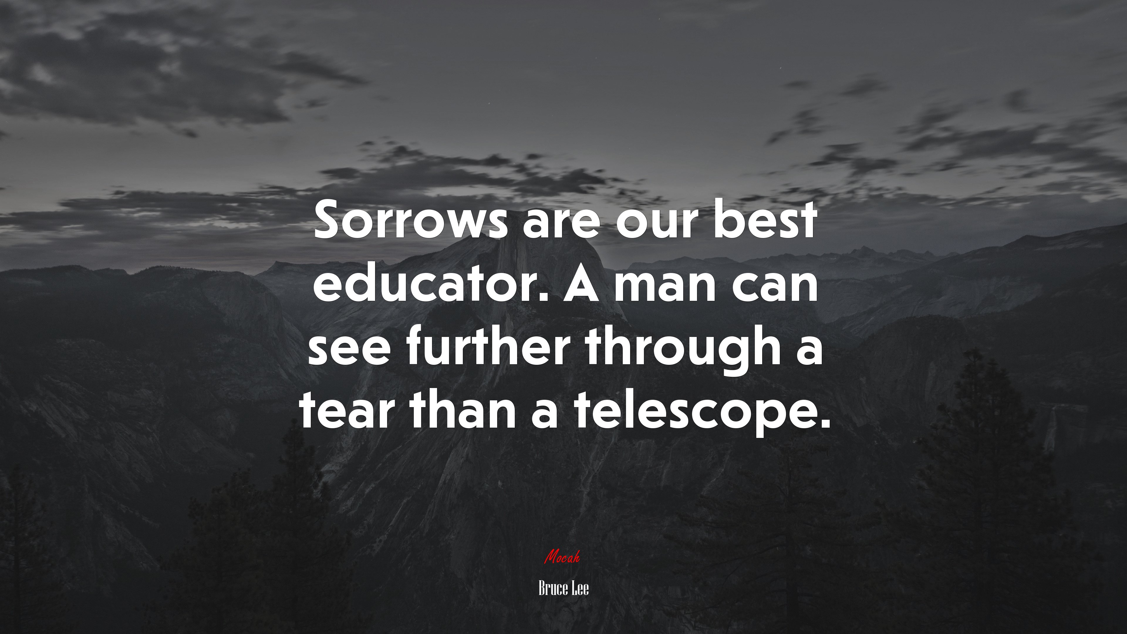 Sorrows are our best educator. A man can see further through a tear than a telescope. | Bruce Lee quote HD Wallpaper
