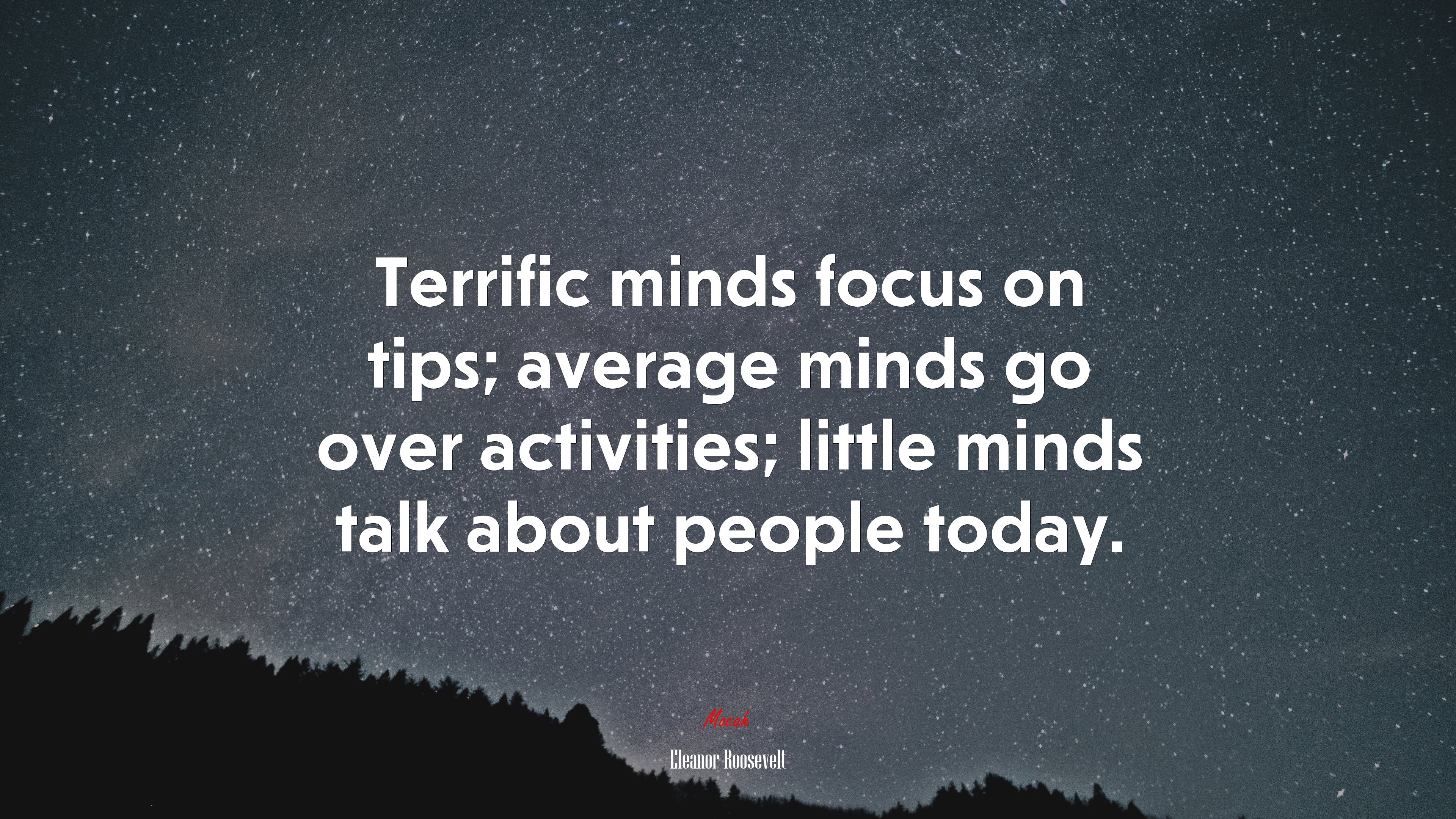 Terrific minds focus on tips; average minds go over activities; little minds talk about people today. | Eleanor Roosevelt quote HD Wallpaper