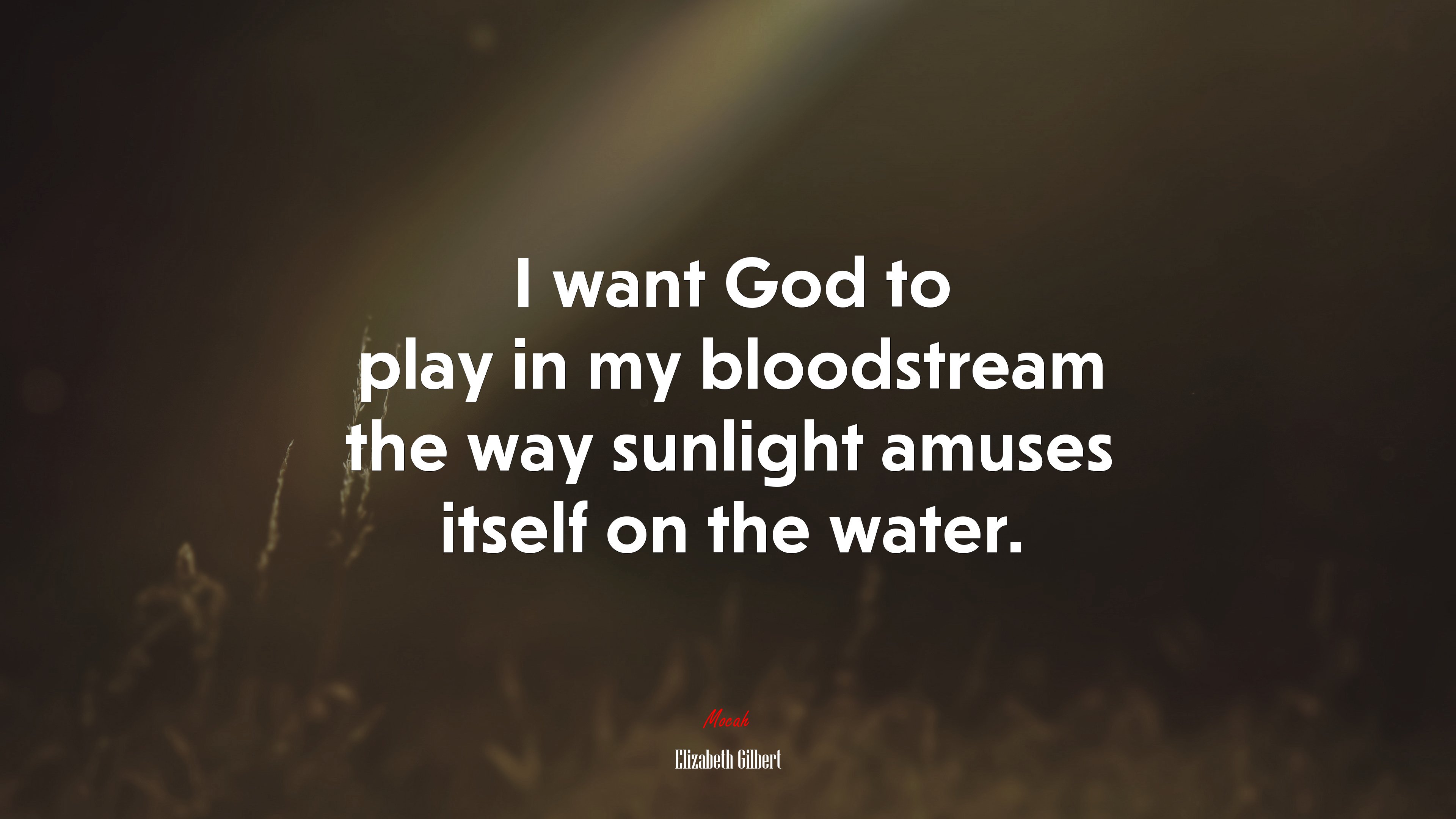 I want God to play in my bloodstream the way sunlight amuses itself on the water. | Elizabeth Gilbert quote HD Wallpaper