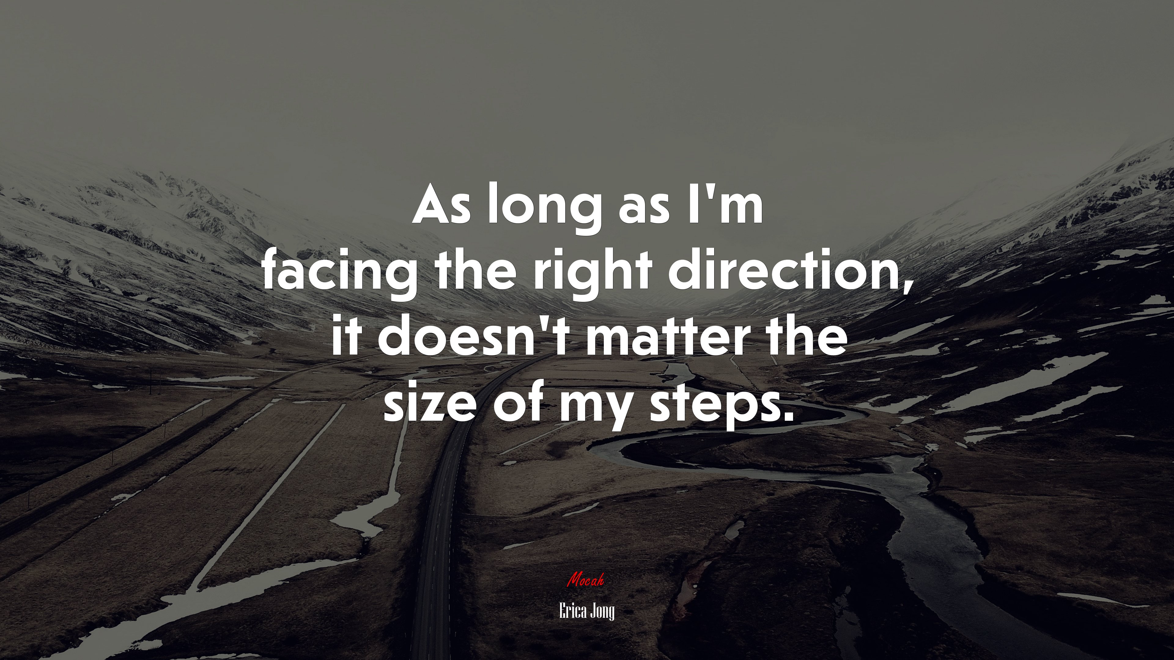 As long as I’m facing the right direction, it doesn’t matter the size of my steps. | Erica Jong quote HD Wallpaper
