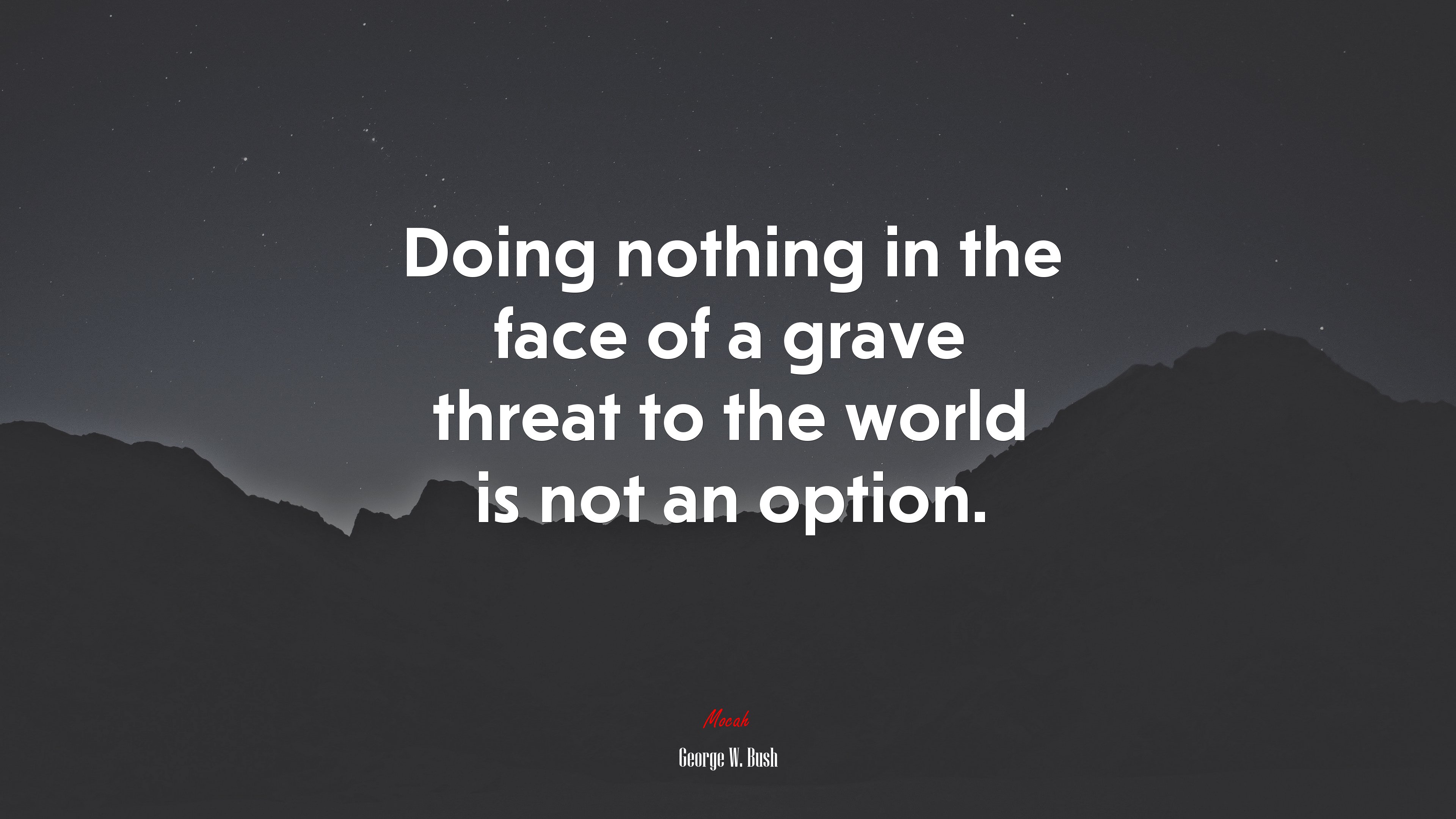 Doing nothing in the face of a grave threat to the world is not an option. | George W. Bush quote HD Wallpaper