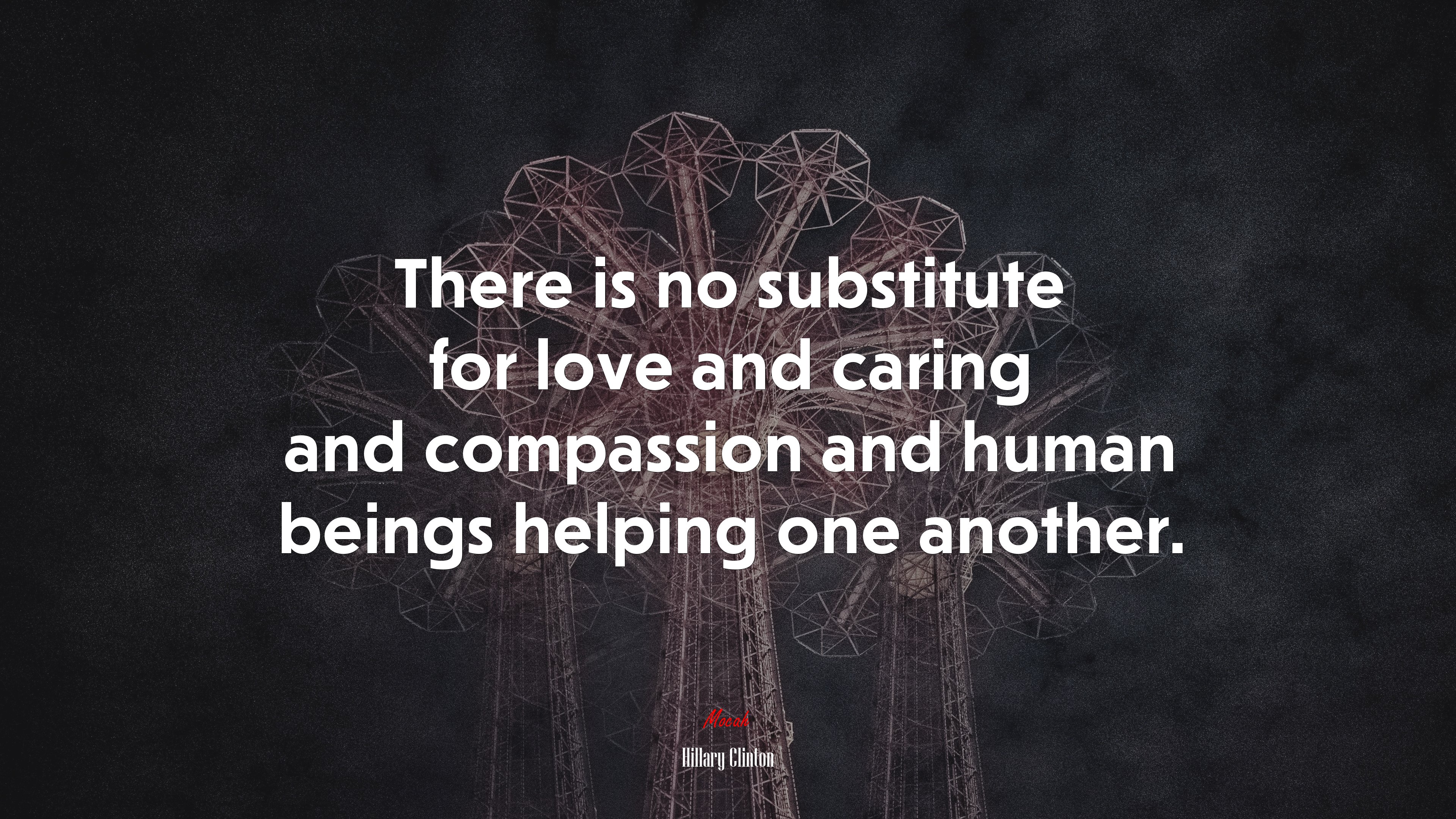 There is no substitute for love and caring and compassion and human beings helping one another. | Hillary Clinton quote HD Wallpaper