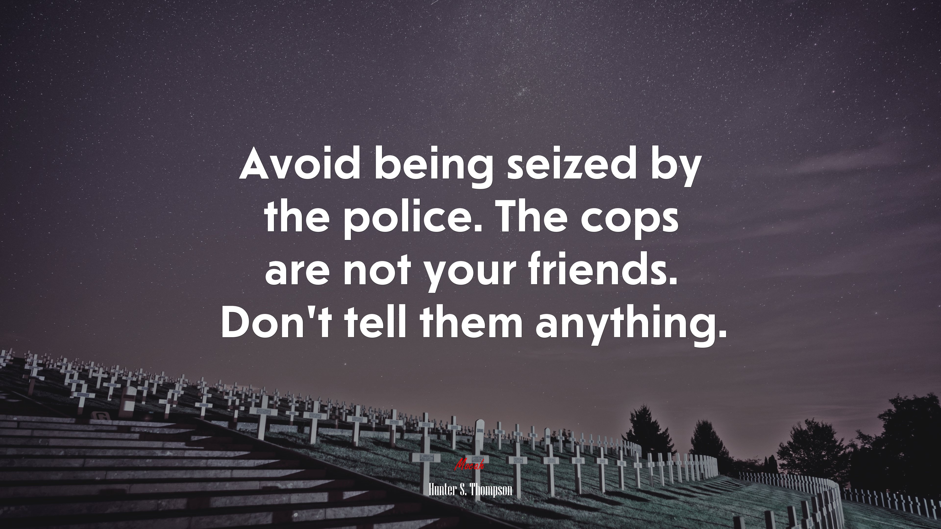 Avoid being seized by the police. The cops are not your friends. Don’t tell them anything. | Hunter S. Thompson quote HD Wallpaper