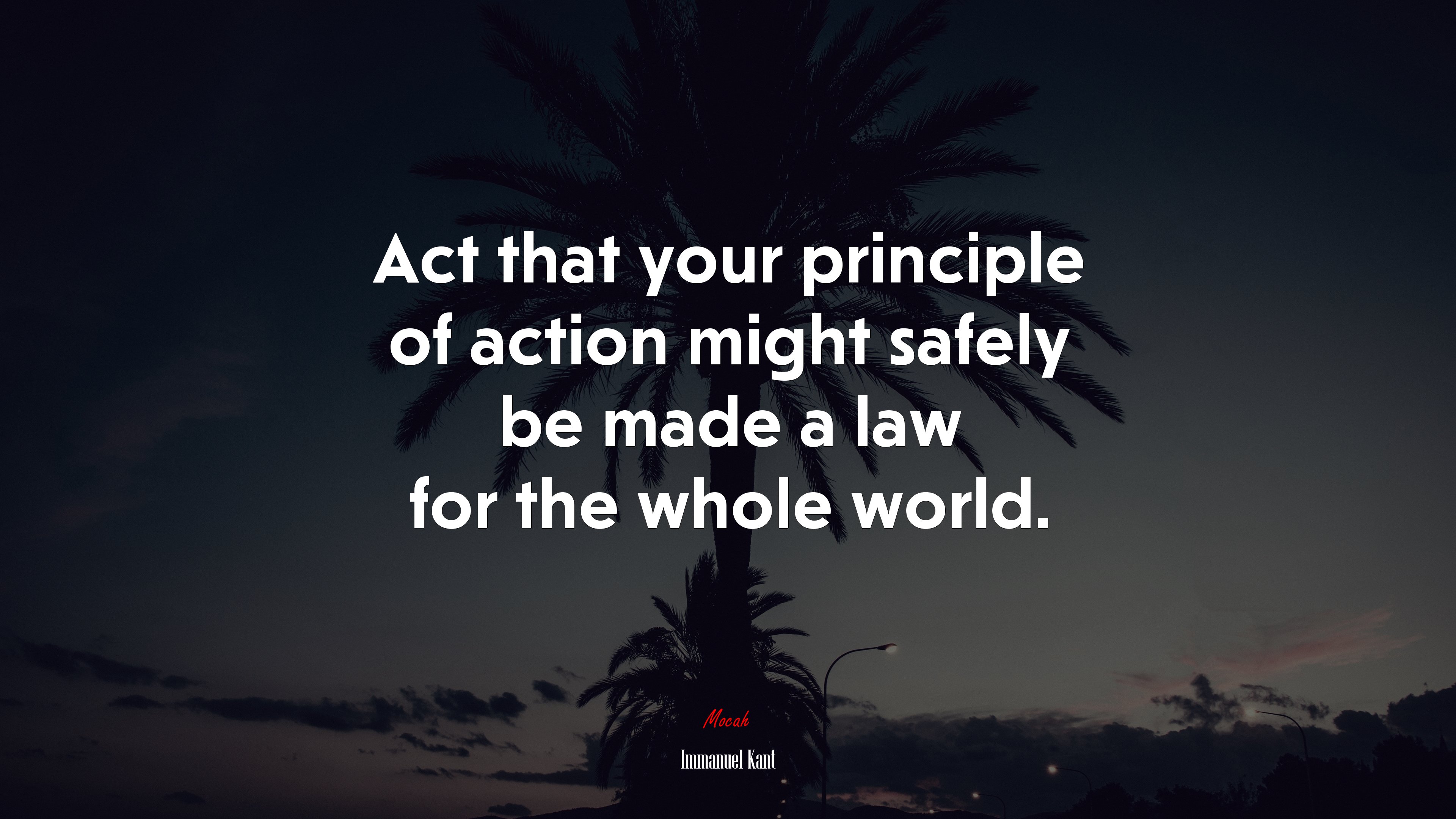 Act that your principle of action might safely be made a law for the whole world. | Immanuel Kant quote HD Wallpaper