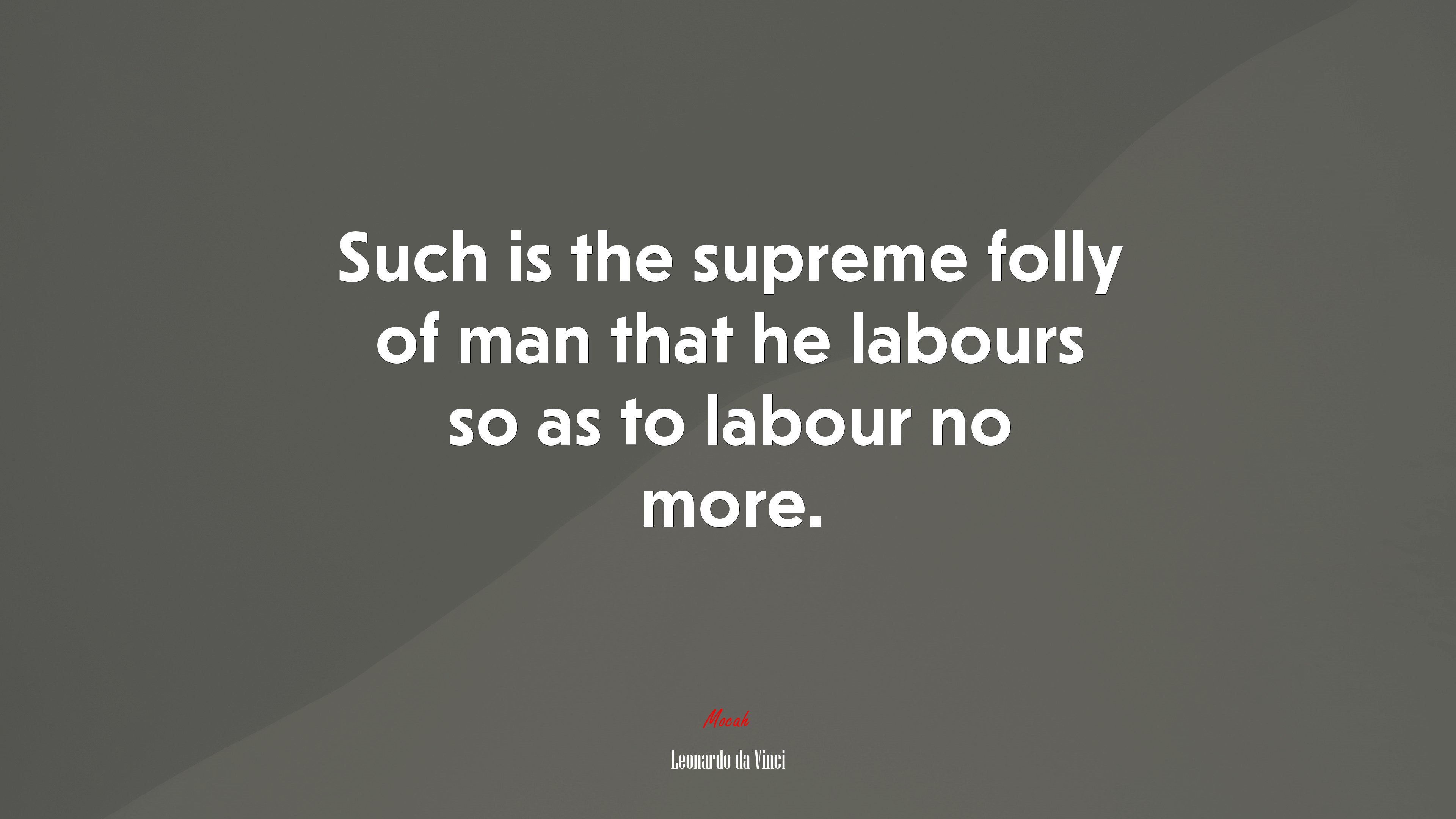Such is the supreme folly of man that he labours so as to labour no more. | Leonardo da Vinci quote HD Wallpaper