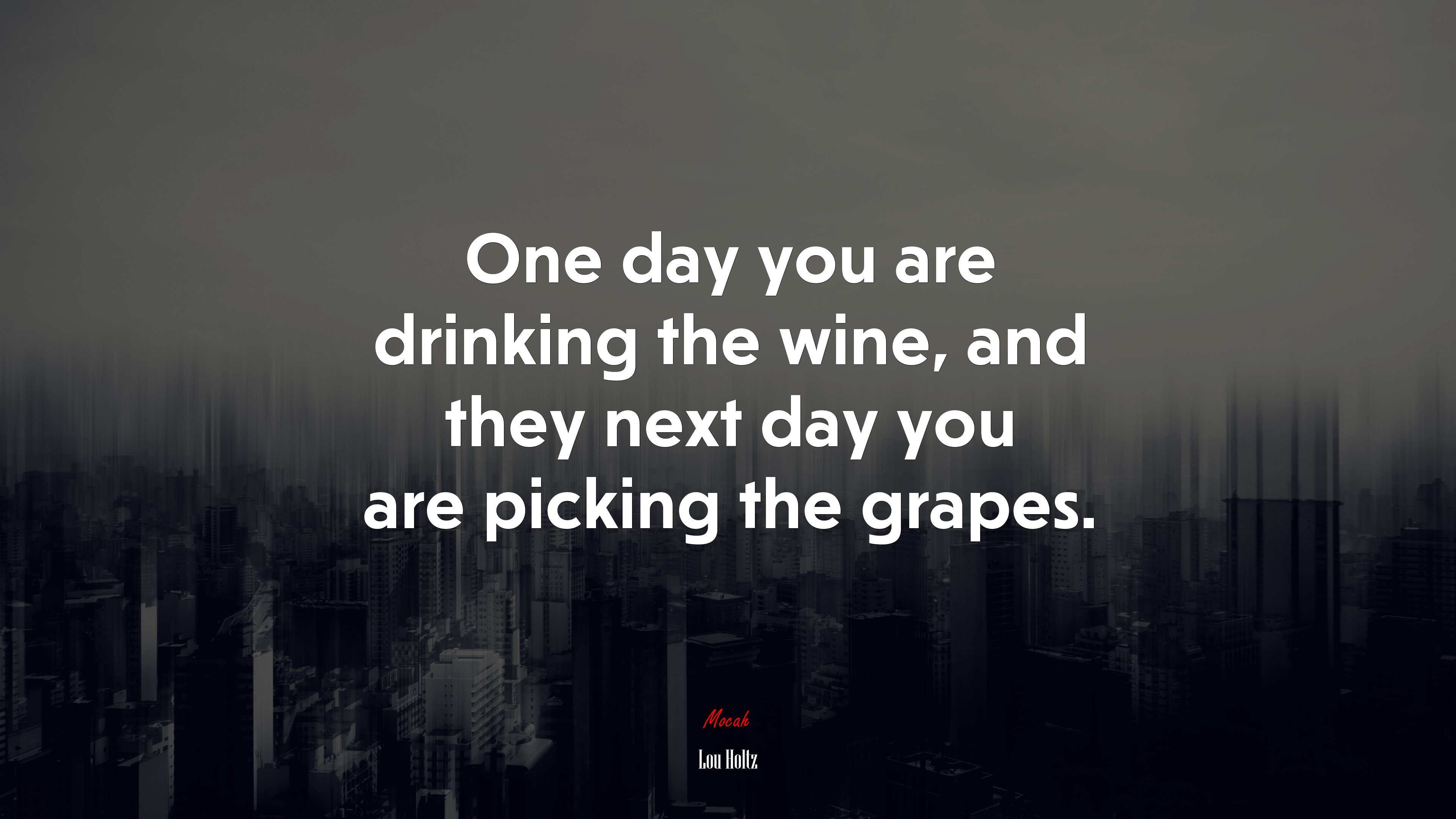 One day you are drinking the wine, and they next day you are picking the grapes. | Lou Holtz quote HD Wallpaper