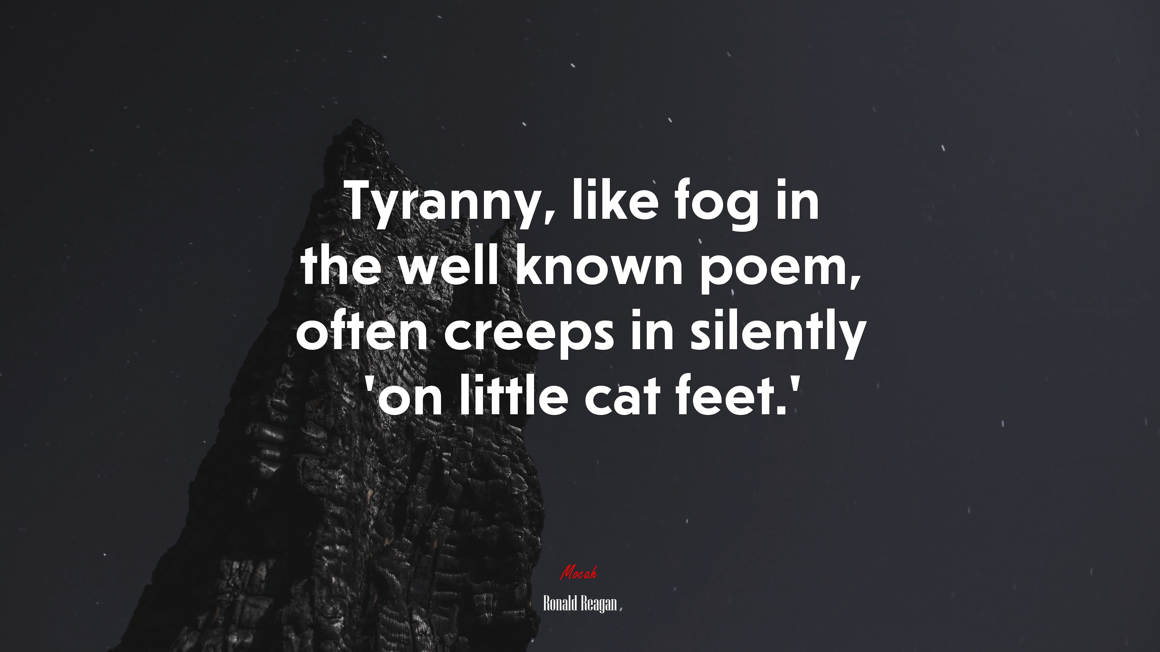 Tyranny, like fog in the well known poem, often creeps in silently ‘on little cat feet.’ | Ronald Reagan quote HD Wallpaper