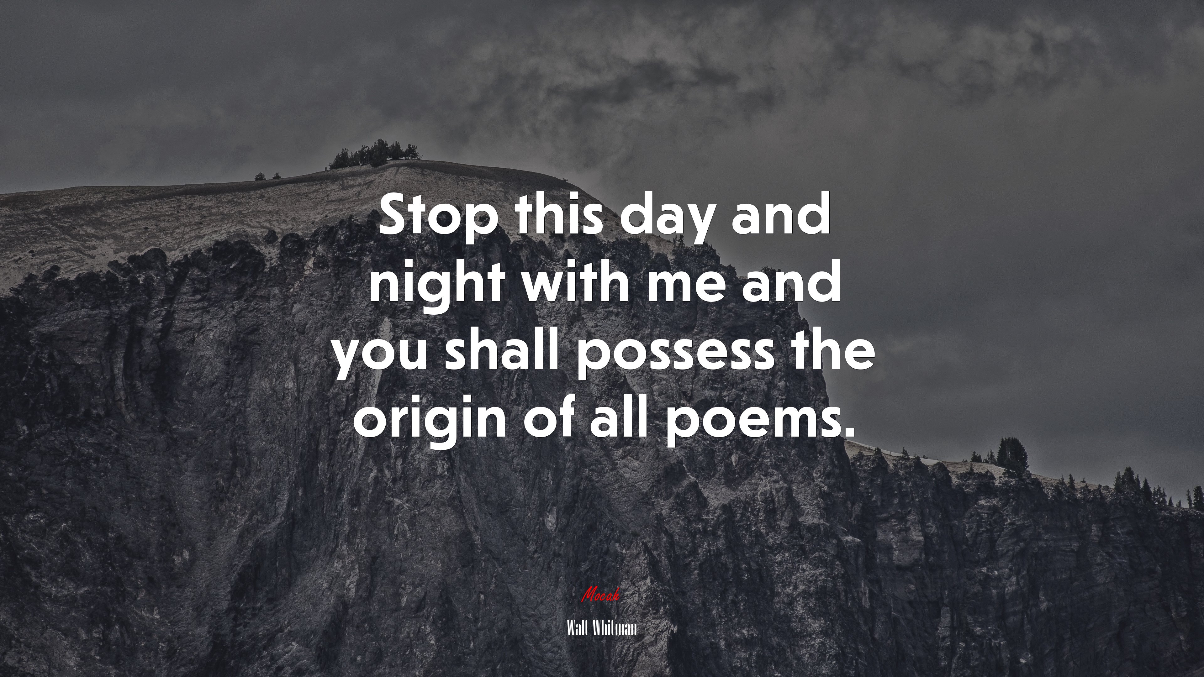 Stop this day and night with me and you shall possess the origin of all poems. | Walt Whitman quote HD Wallpaper
