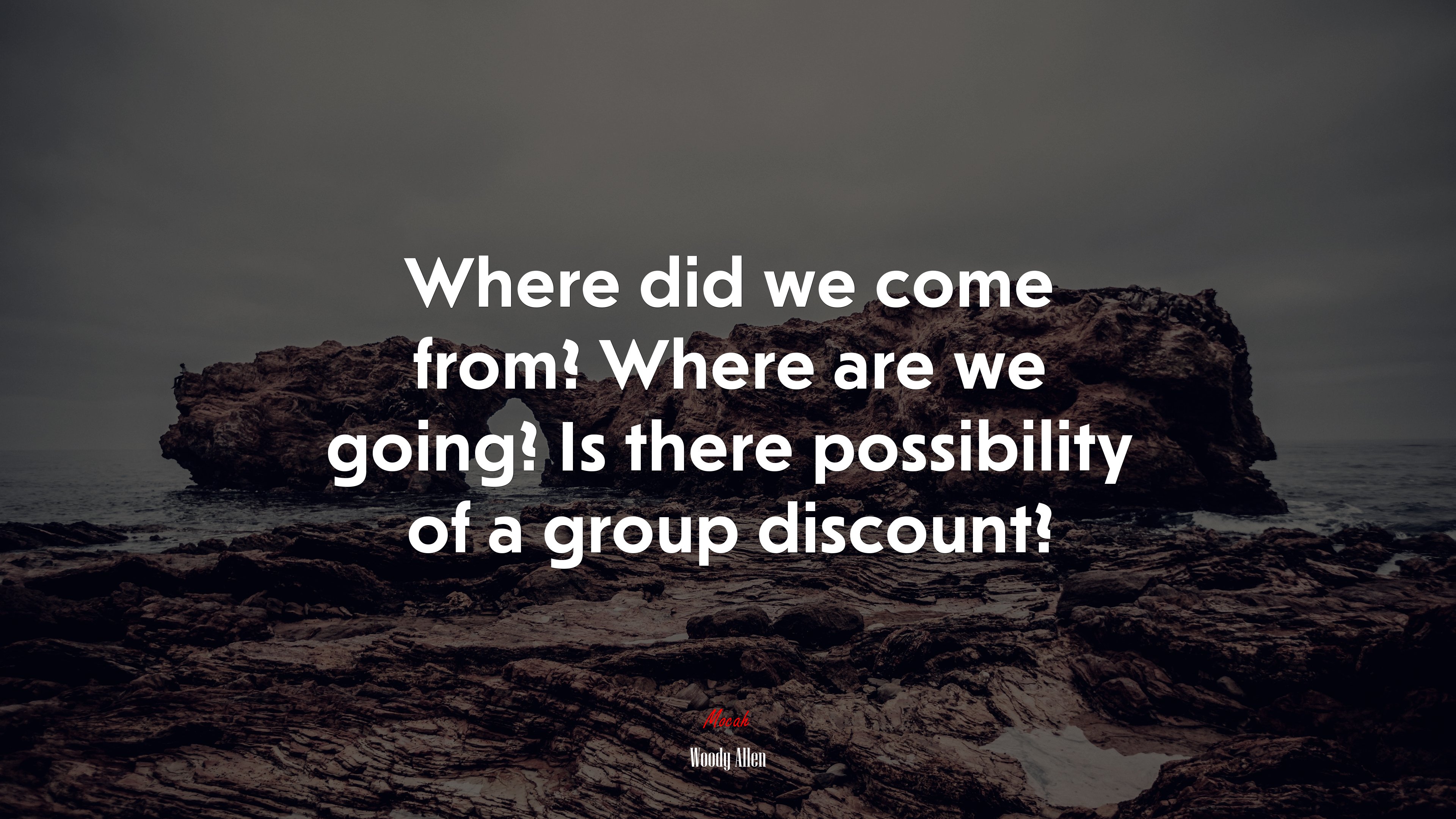 Where did we come from? Where are we going? Is there possibility of a group discount? | Woody Allen quote HD Wallpaper