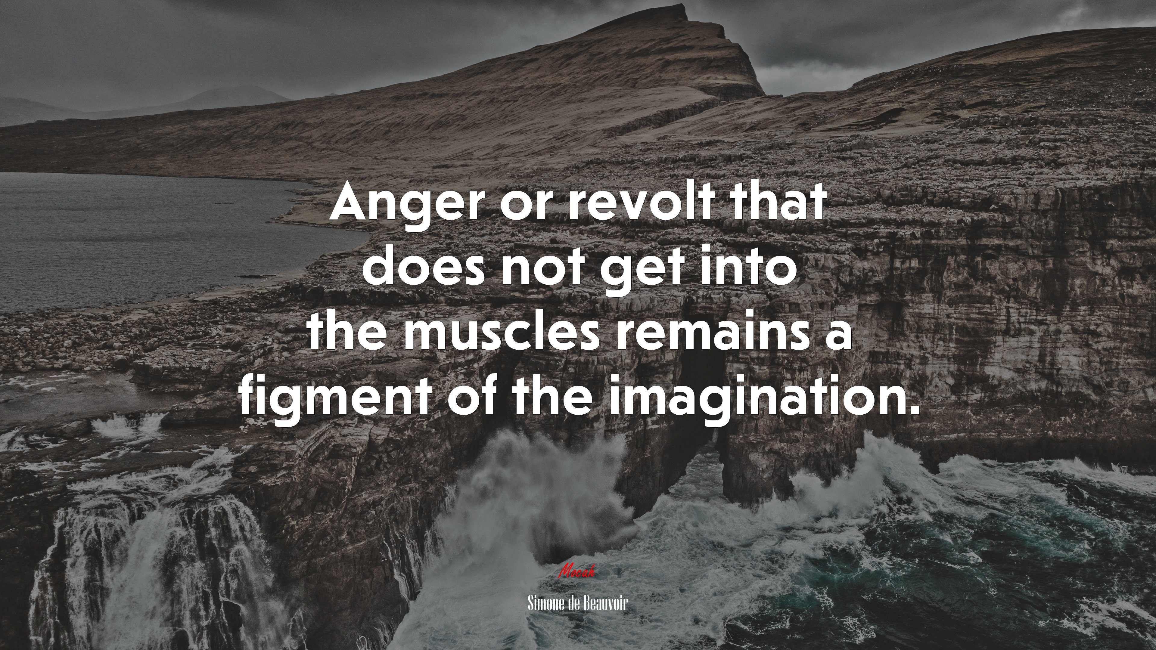 Anger or revolt that does not get into the muscles remains a figment of the imagination. | Simone de Beauvoir quote HD Wallpaper
