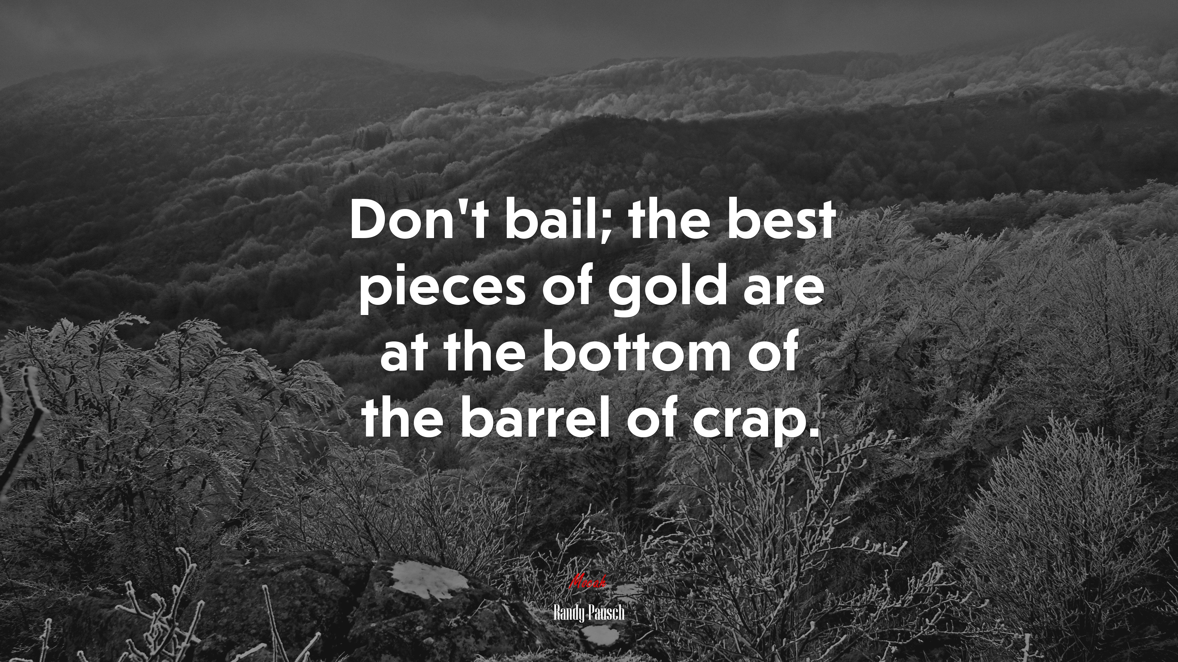Don’t bail; the best pieces of gold are at the bottom of the barrel of crap. | Randy Pausch quote HD Wallpaper