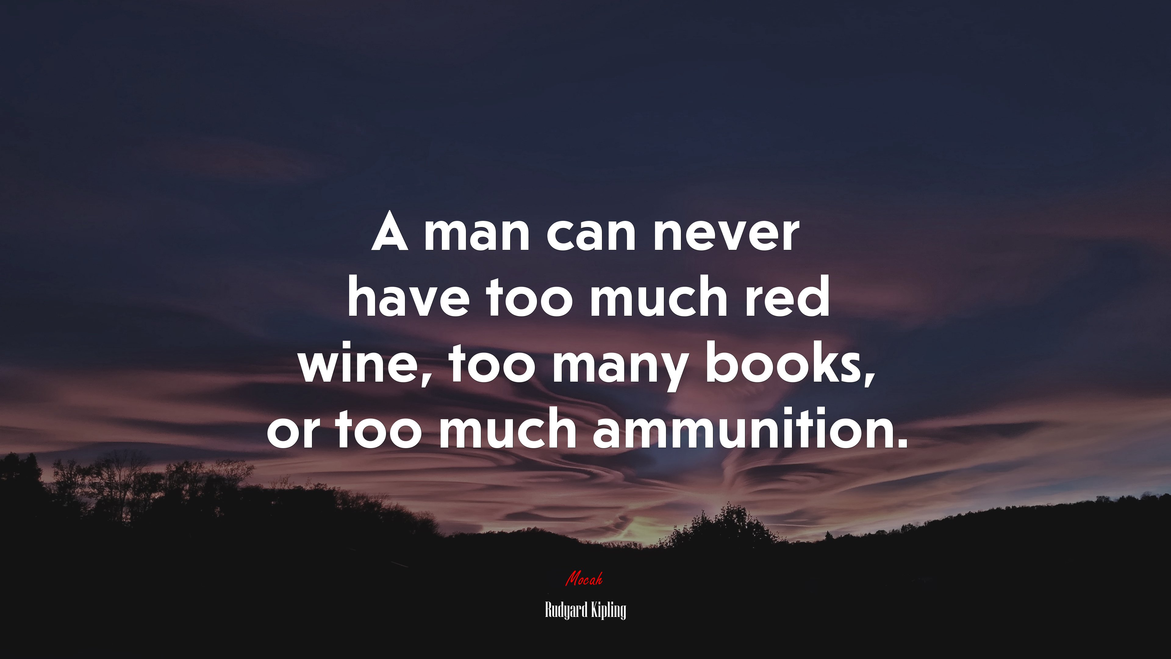 A man can never have too much red wine, too many books, or too much ammunition. | Rudyard Kipling quote HD Wallpaper