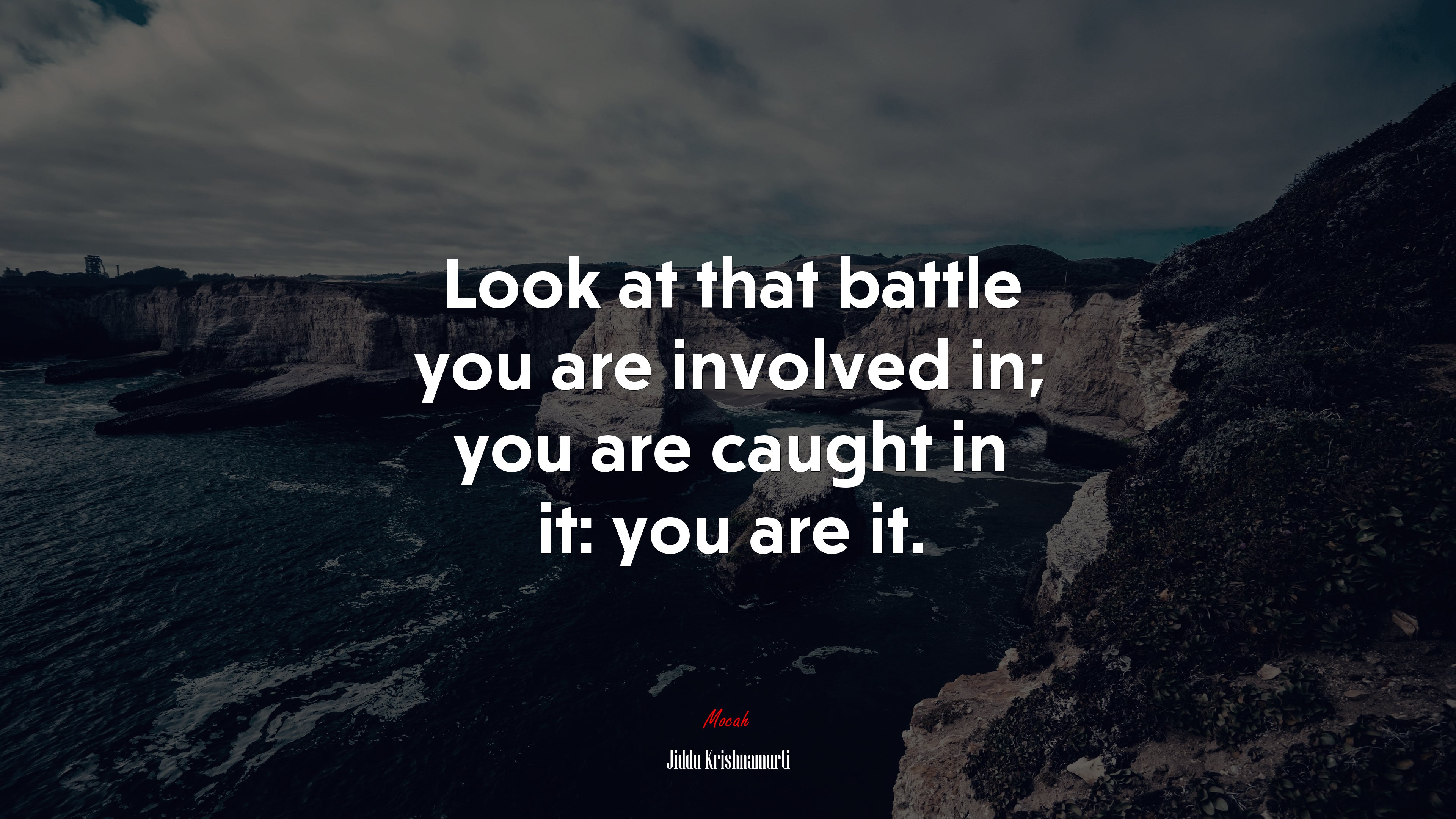 Look at that battle you are involved in; you are caught in it: you are it. | Jiddu Krishnamurti quote HD Wallpaper