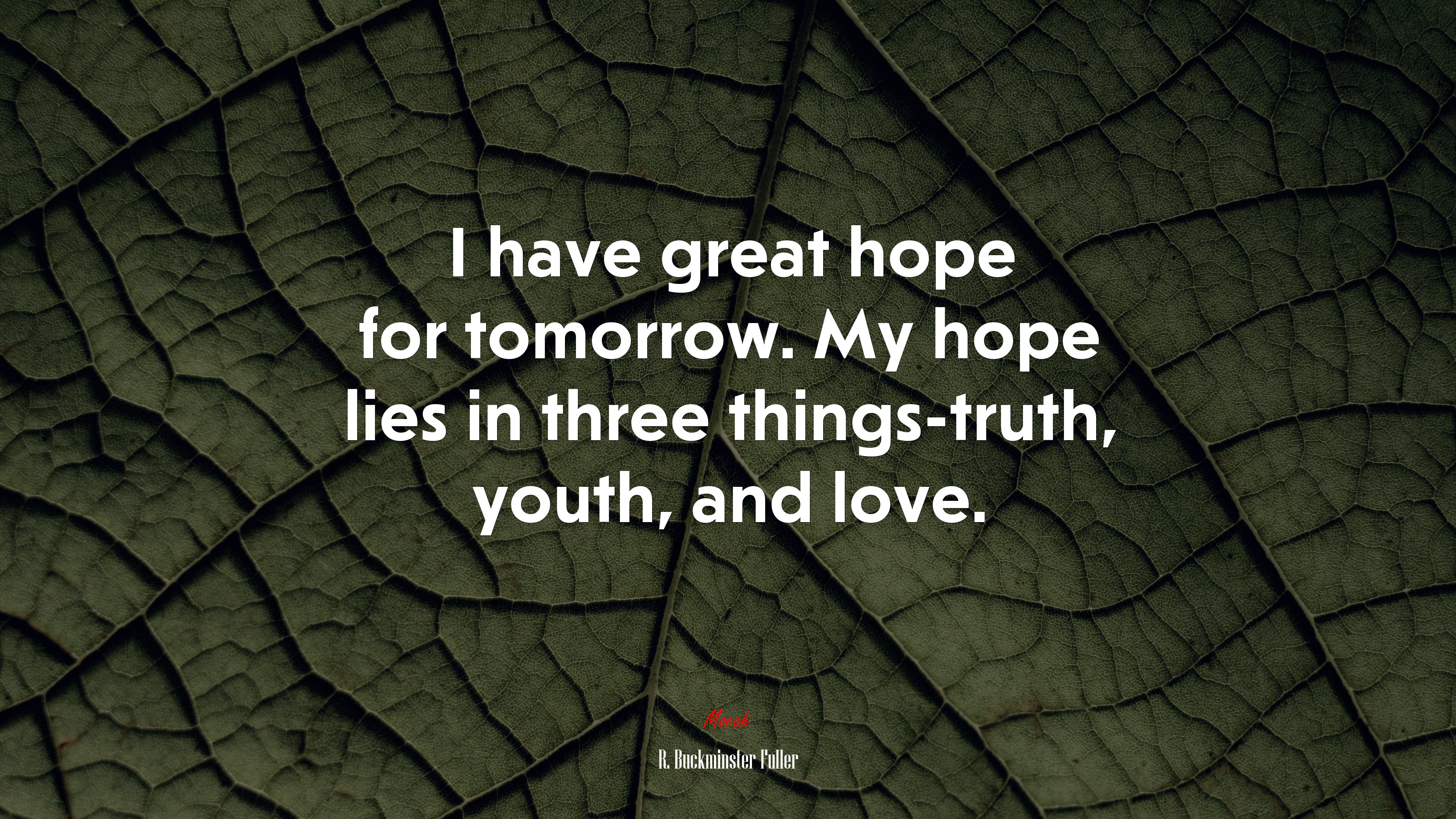 I have great hope for tomorrow. My hope lies in three things-truth, youth, and love. | R. Buckminster Fuller quote HD Wallpaper