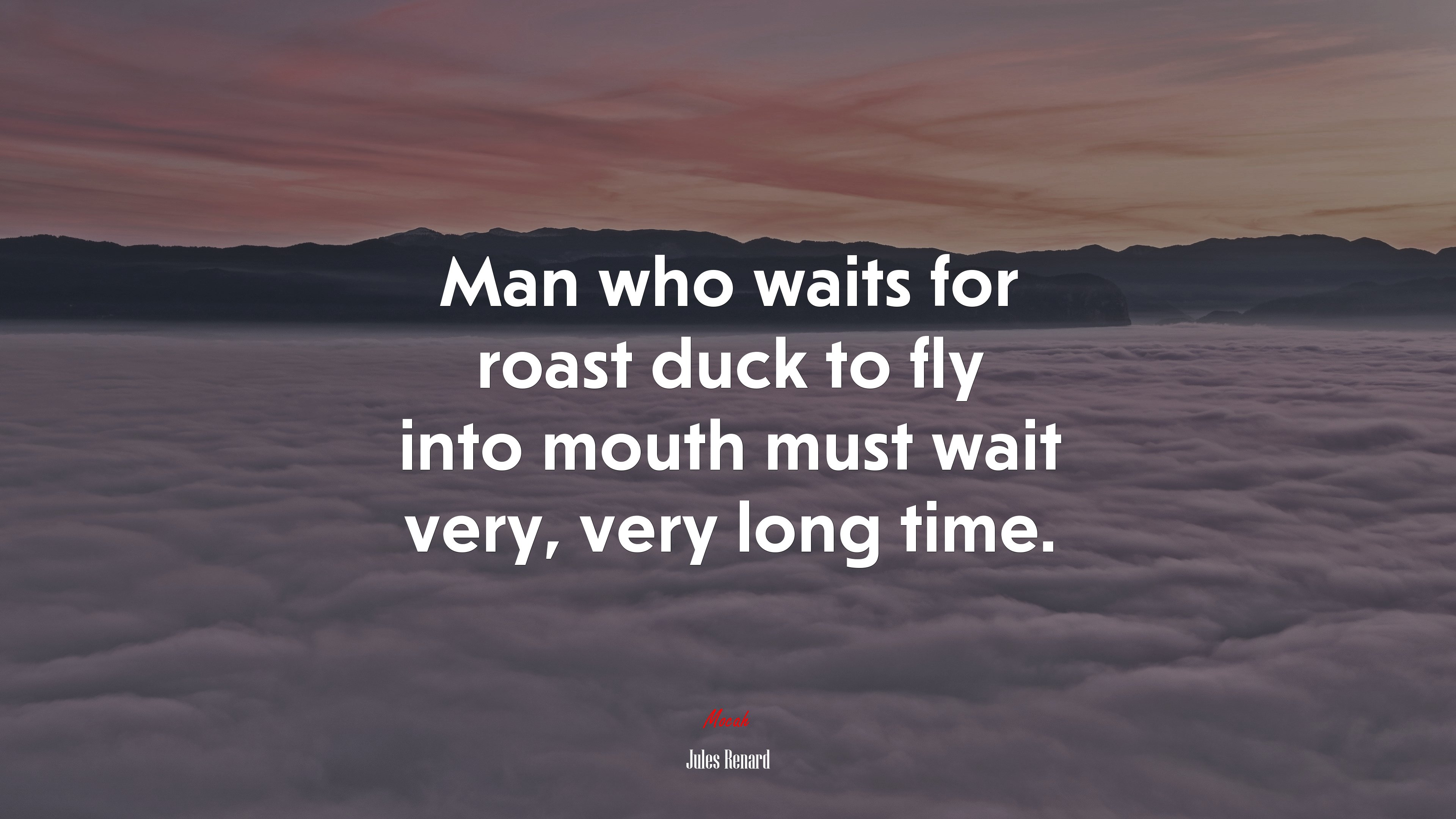 Man who waits for roast duck to fly into mouth must wait very, very long time. | Jules Renard quote HD Wallpaper