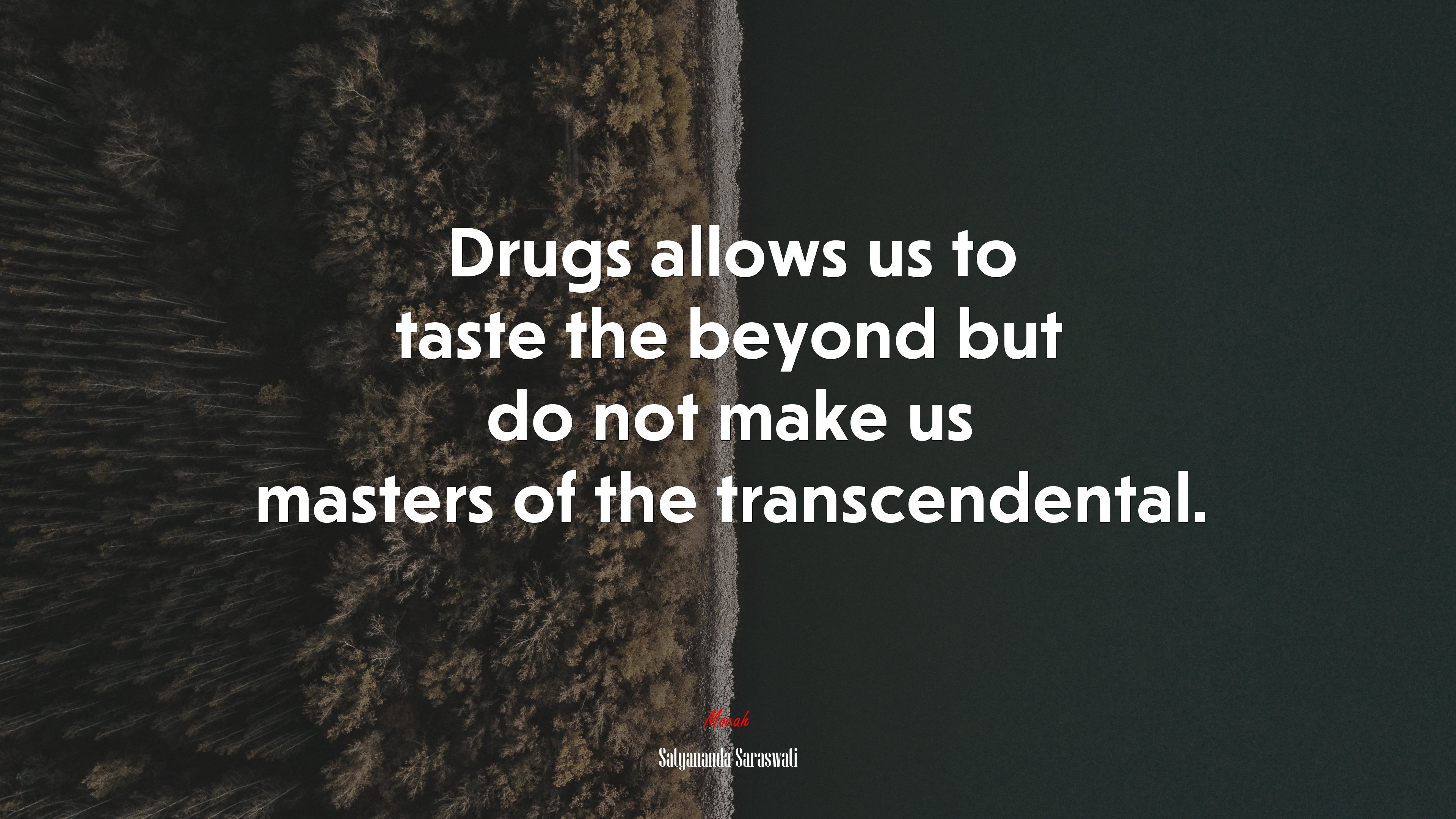 Drugs allows us to taste the beyond but do not make us masters of the transcendental. | Satyananda Saraswati quote HD Wallpaper