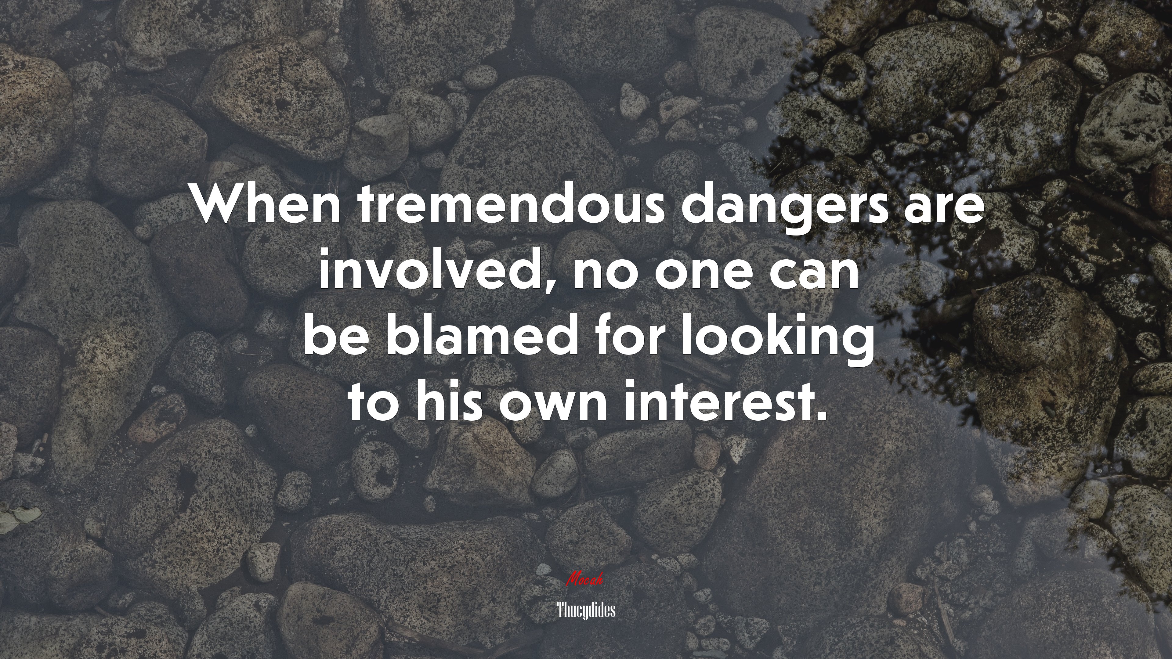 When tremendous dangers are involved, no one can be blamed for looking to his own interest. | Thucydides quote HD Wallpaper