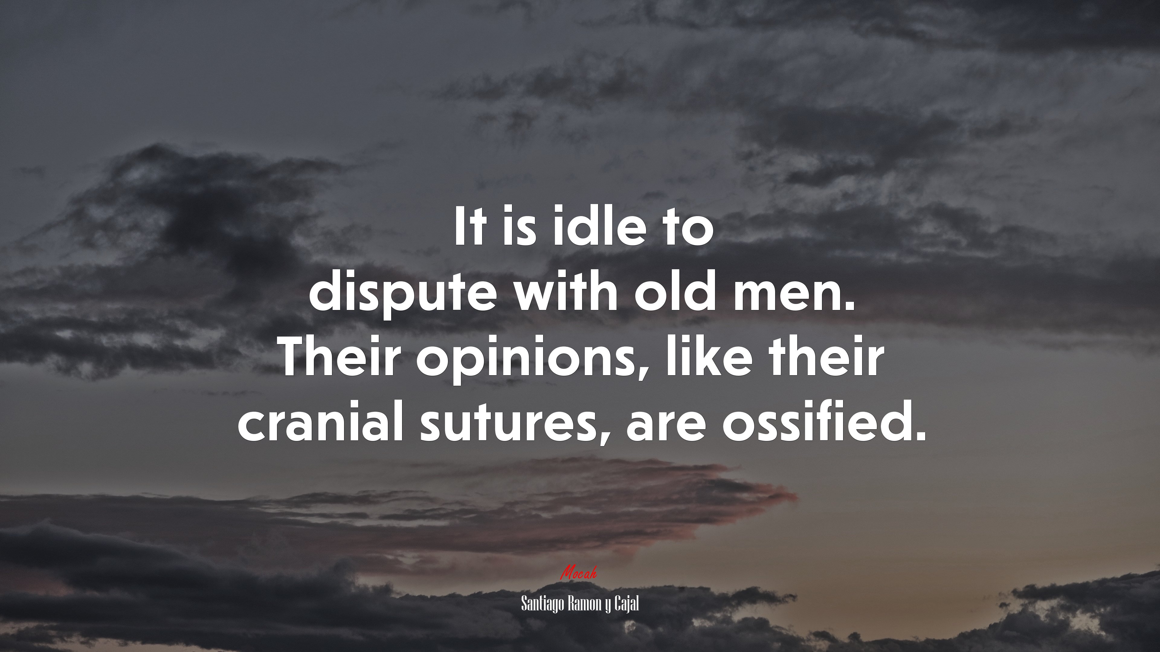 It is idle to dispute with old men. Their opinions, like their cranial sutures, are ossified. | Santiago Ramón y Cajal quote HD Wallpaper
