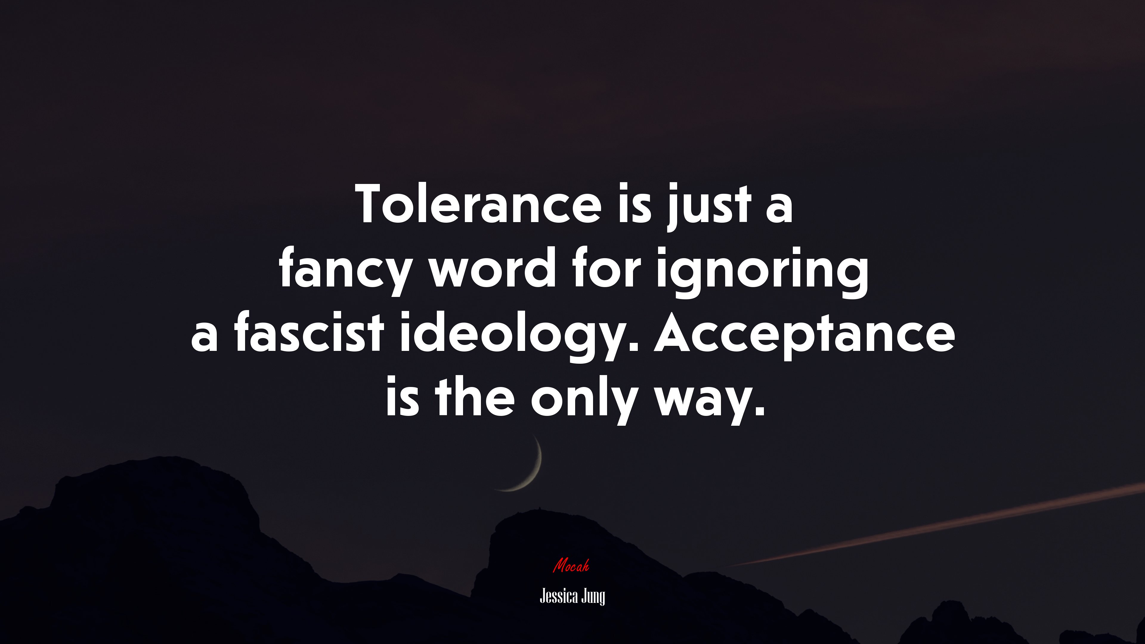 Tolerance is just a fancy word for ignoring a fascist ideology. Acceptance is the only way. | Jessica Jung quote HD Wallpaper