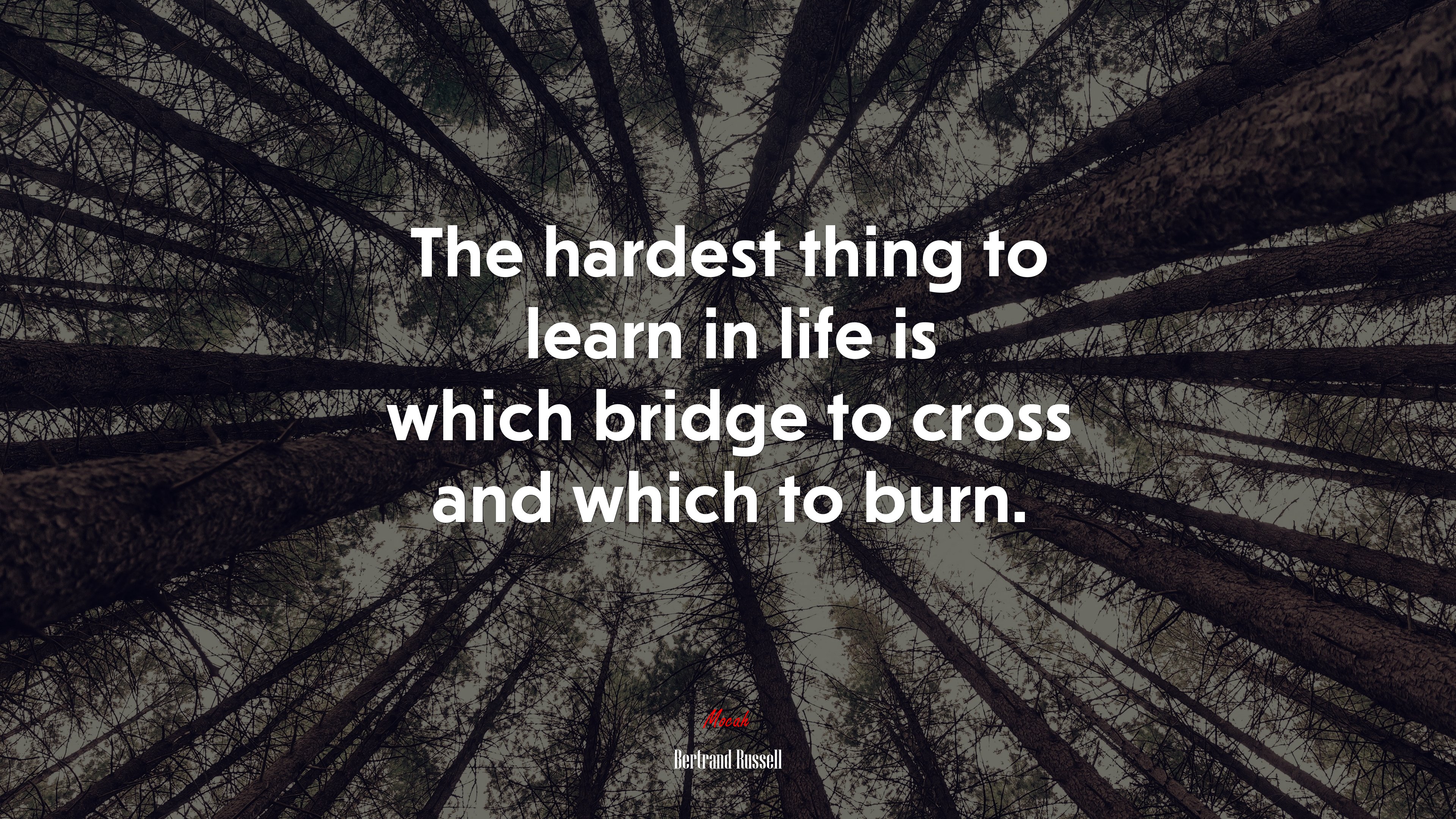 The hardest thing to learn in life is which bridge to cross and which to burn. | Bertrand Russell quote HD Wallpaper