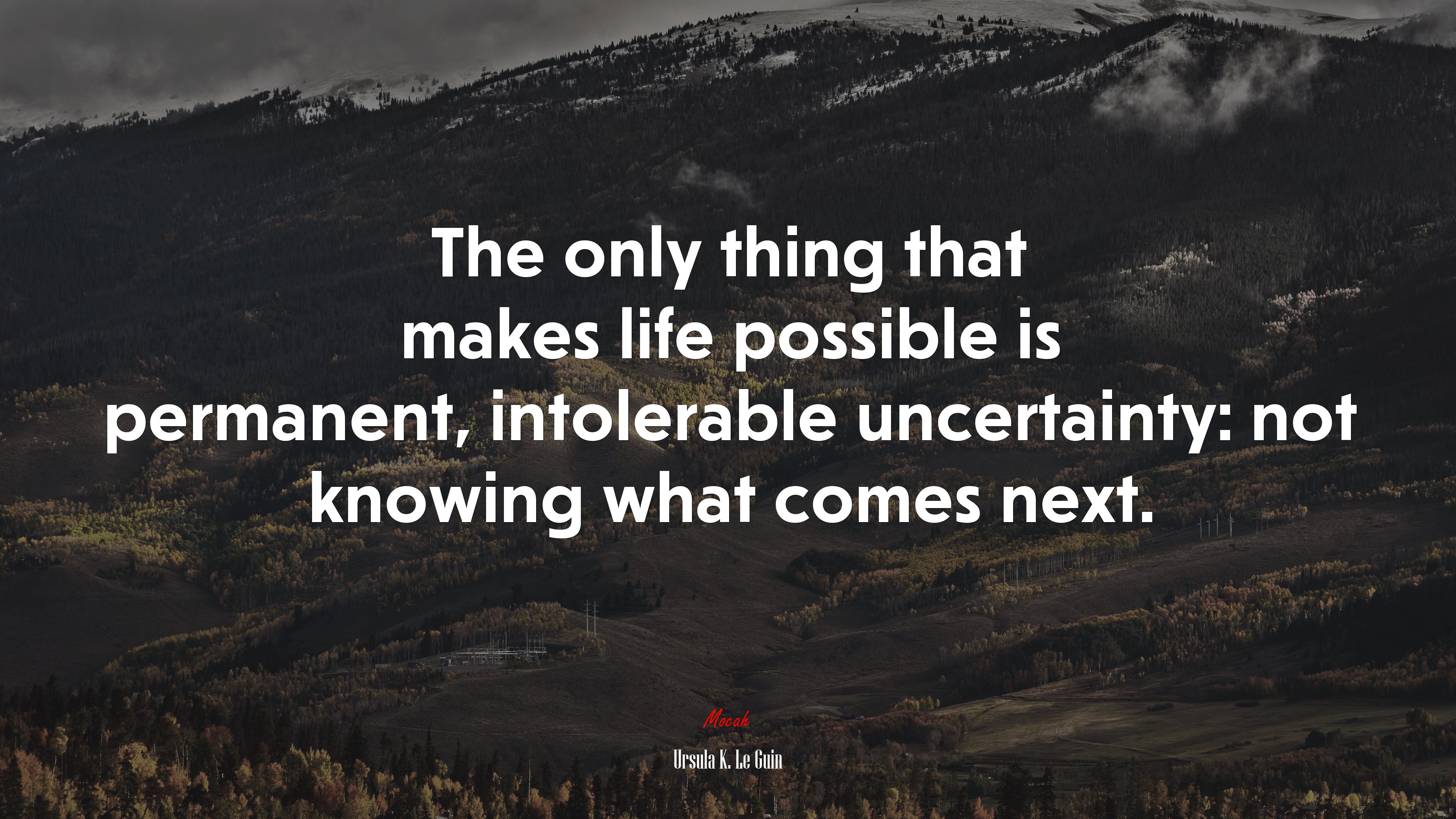 The only thing that makes life possible is permanent, intolerable uncertainty: not knowing what comes next. | Ursula K. Le Guin quote HD Wallpaper