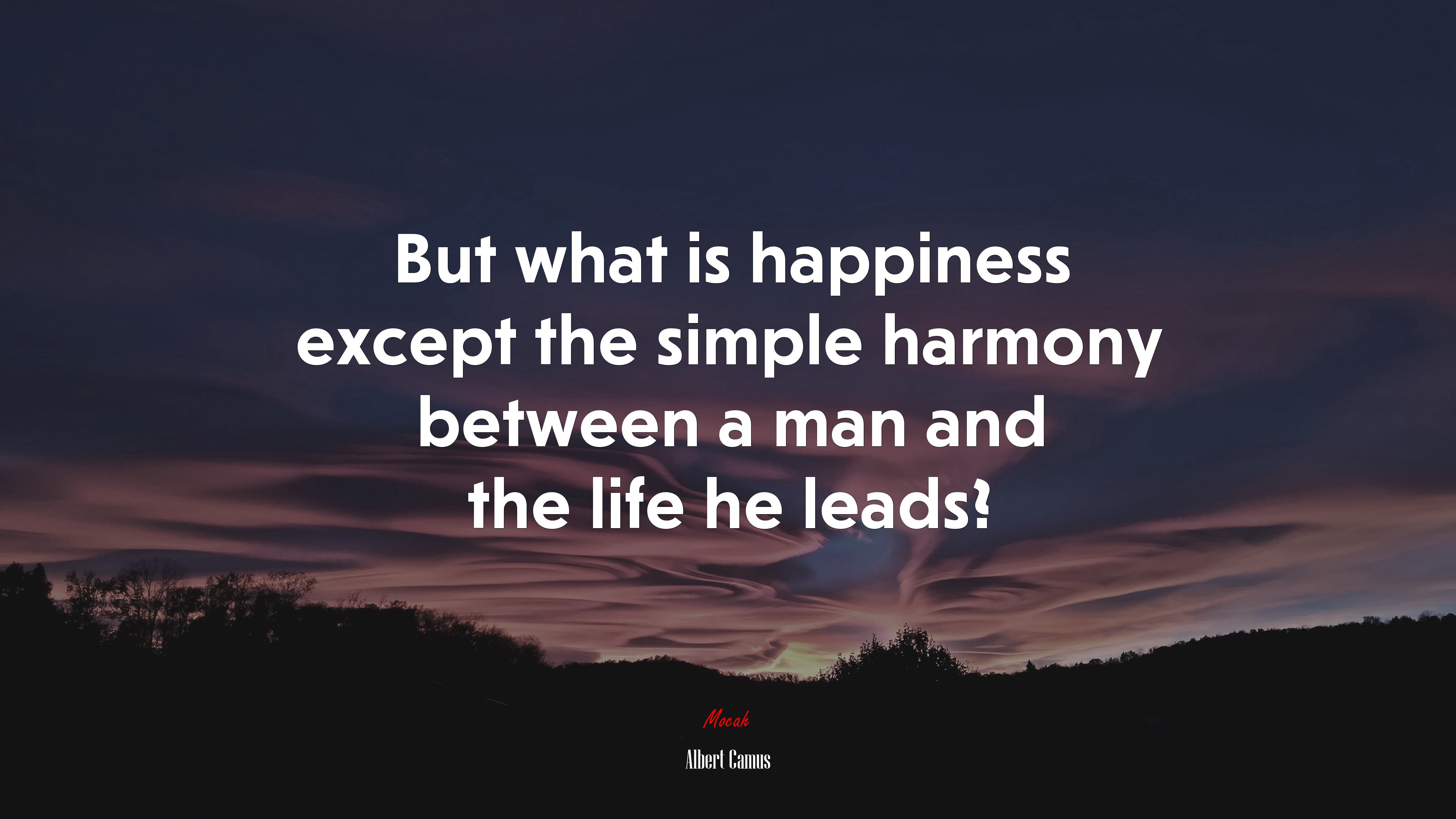 But what is happiness except the simple harmony between a man and the life he leads? | Albert Camus quote HD Wallpaper