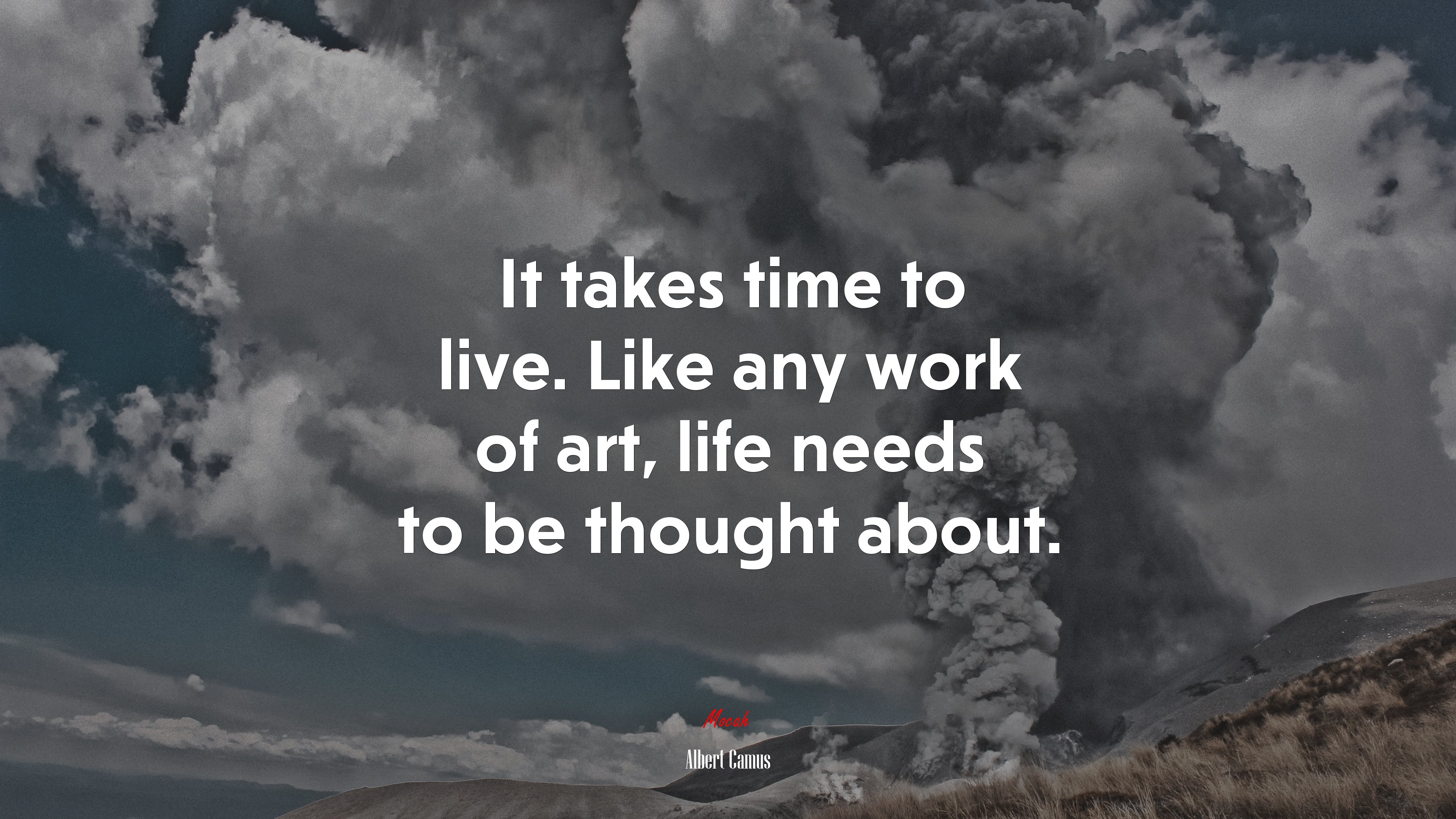 It takes time to live. Like any work of art, life needs to be thought about. | Albert Camus quote HD Wallpaper