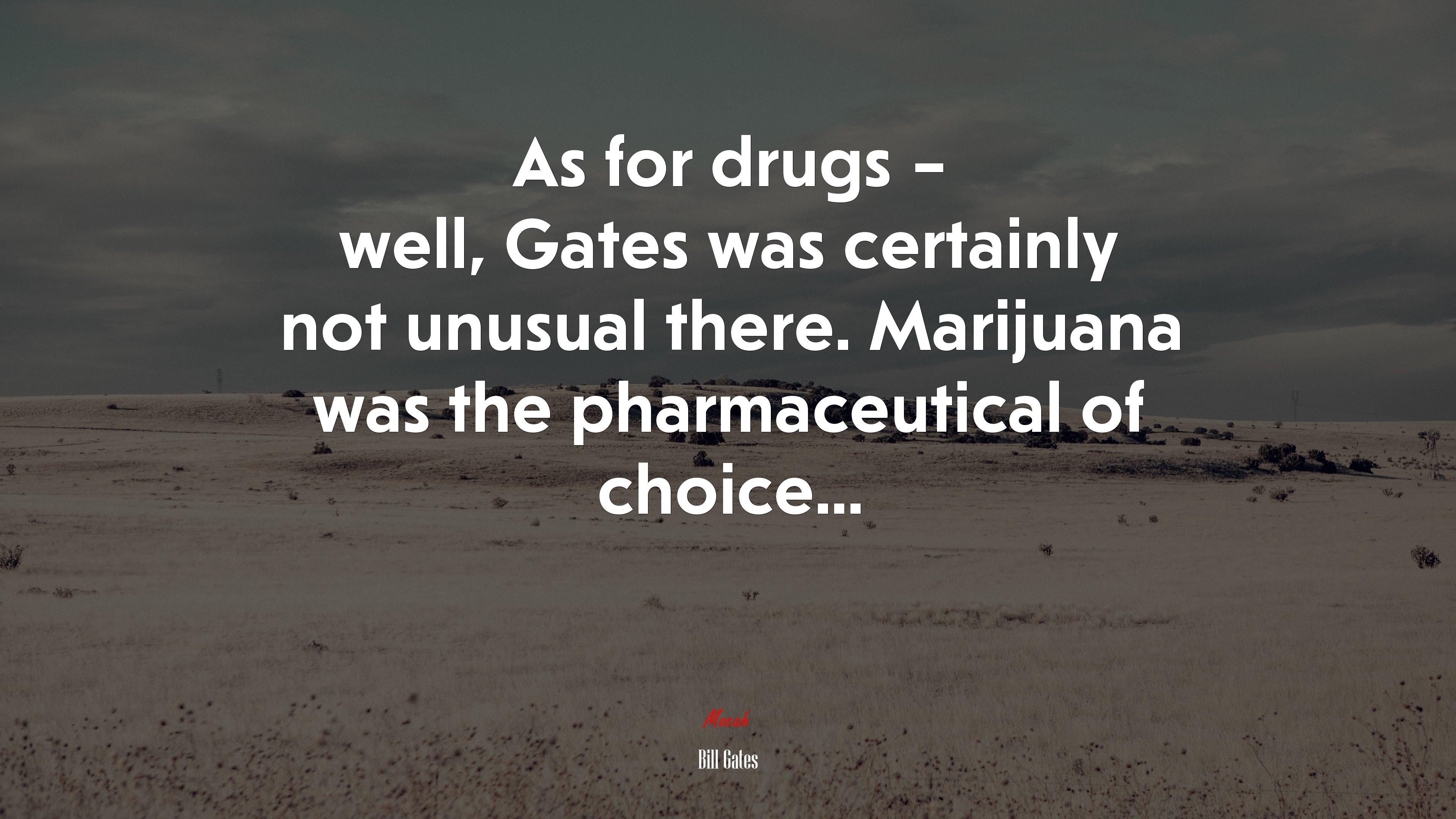 As for drugs – well, Gates was certainly not unusual there. Marijuana was the pharmaceutical of choice... | Bill Gates quote HD Wallpaper