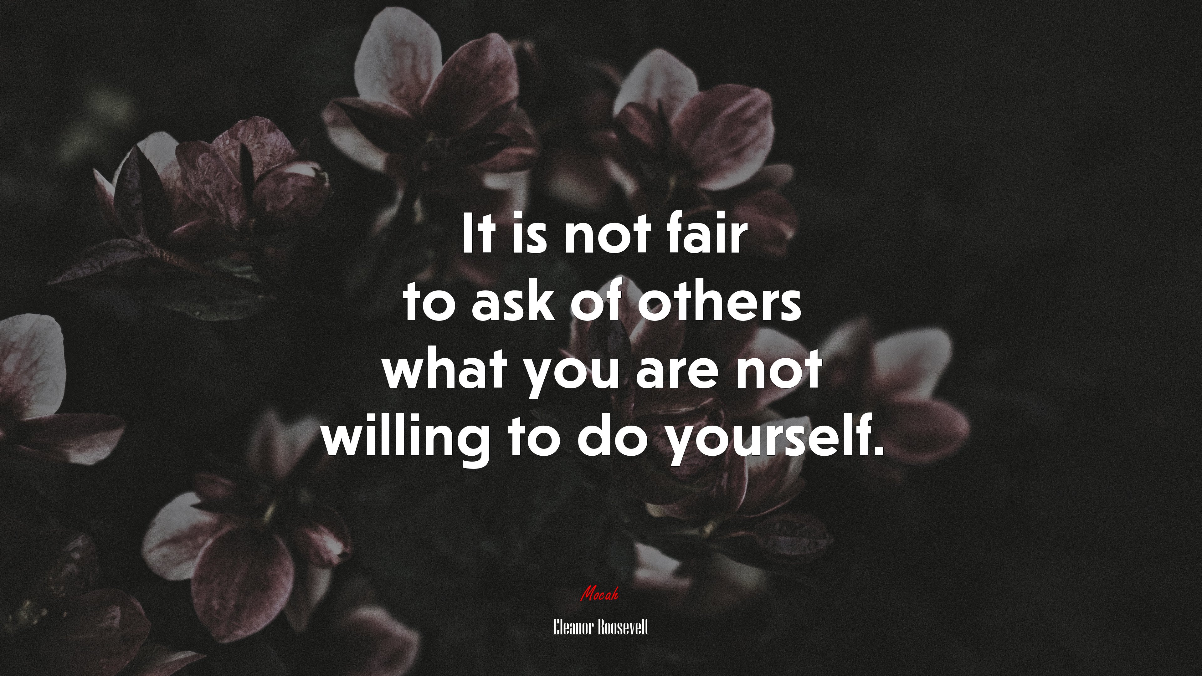 It is not fair to ask of others what you are not willing to do yourself. | Eleanor Roosevelt quote HD Wallpaper