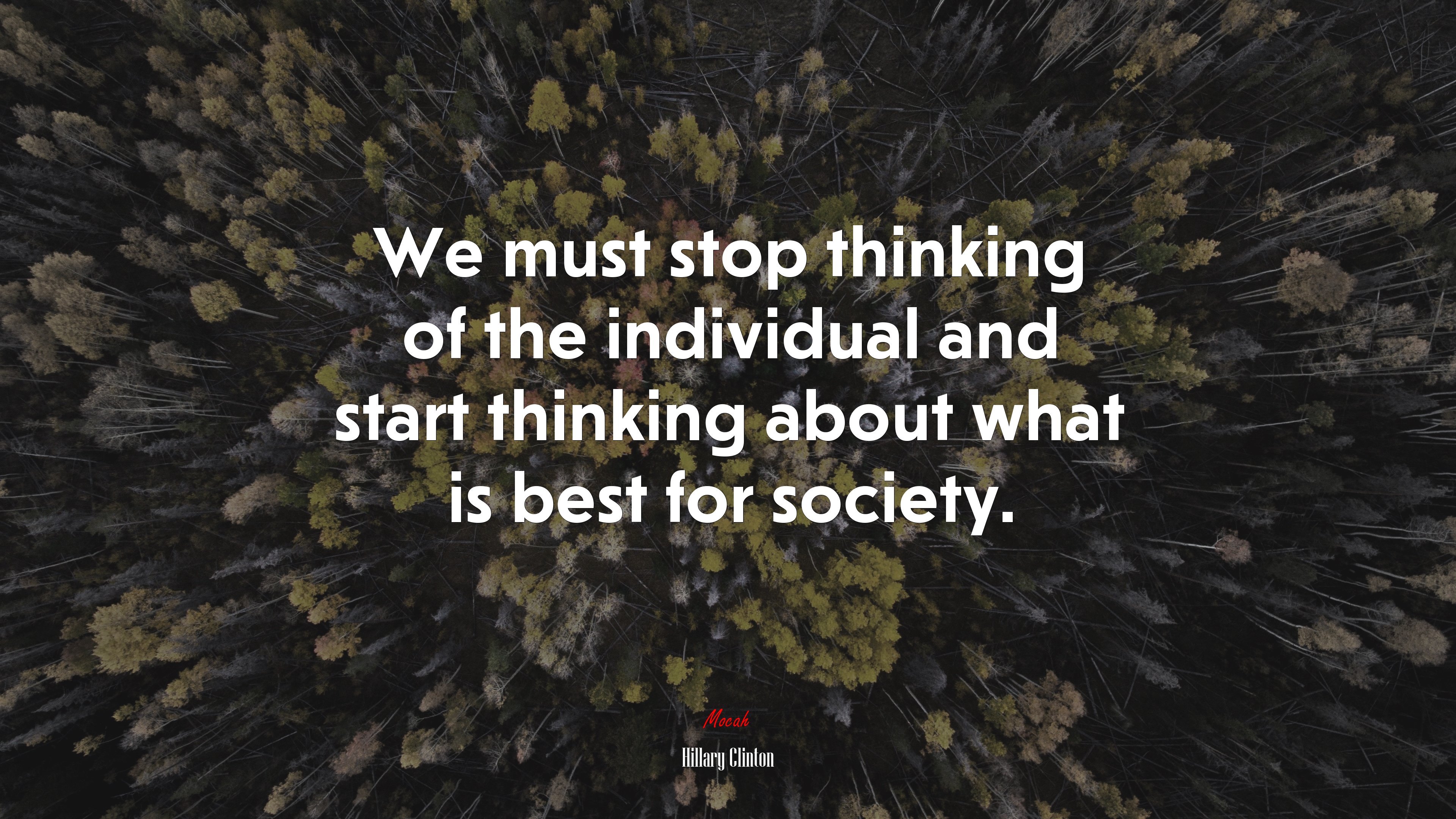 We must stop thinking of the individual and start thinking about what is best for society. | Hillary Clinton quote HD Wallpaper