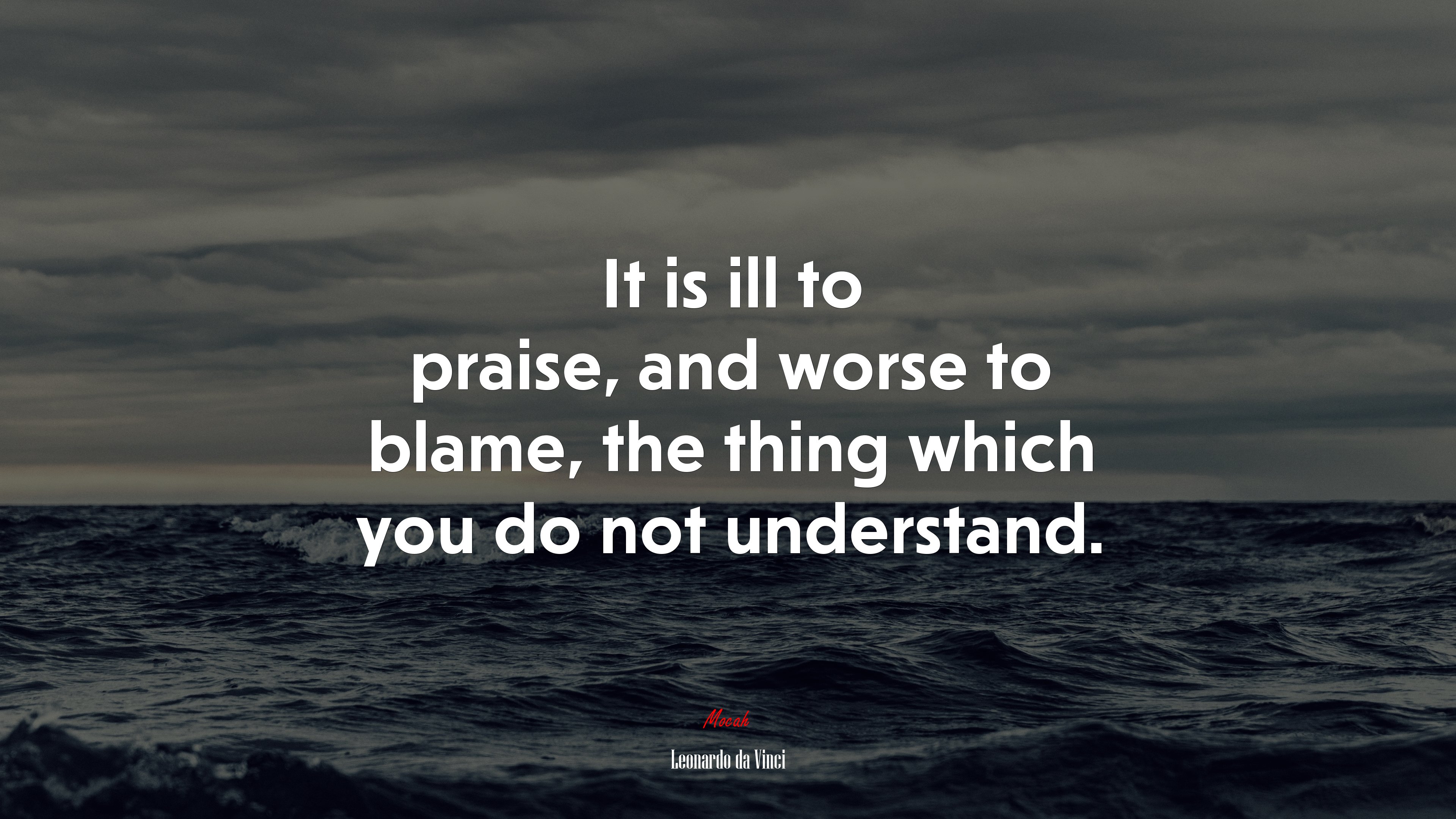 It is ill to praise, and worse to blame, the thing which you do not understand. | Leonardo da Vinci quote HD Wallpaper